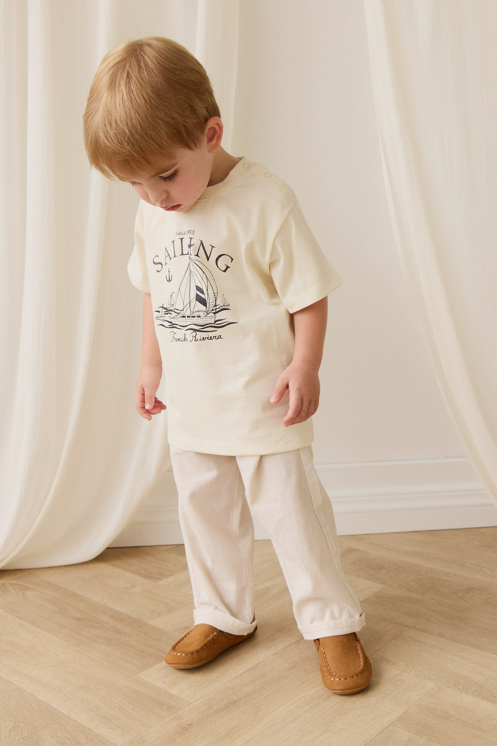 Pantalon droit décontracté en lin de coton naturel uni avec taille élastique pour enfants de 6 mois à 10 ans