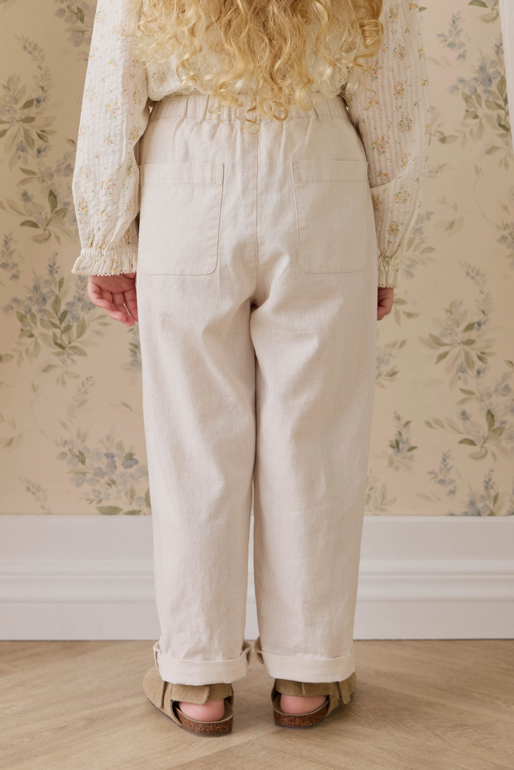 Pantalon droit décontracté en lin de coton naturel uni avec taille élastique pour enfants de 6 mois à 10 ans