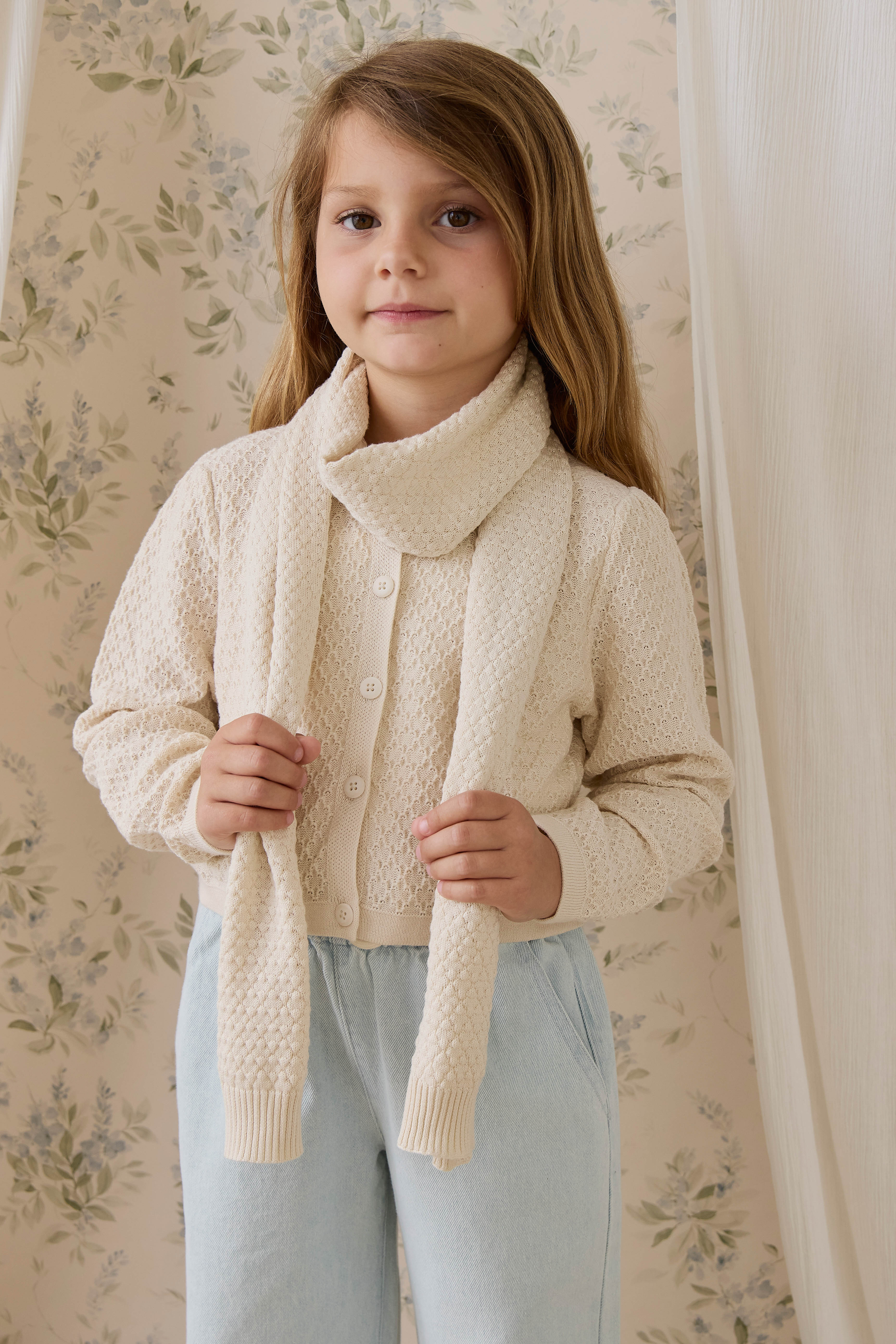 Écharpe en maille de coton texturé vanille classique, douce et chaude pour enfants