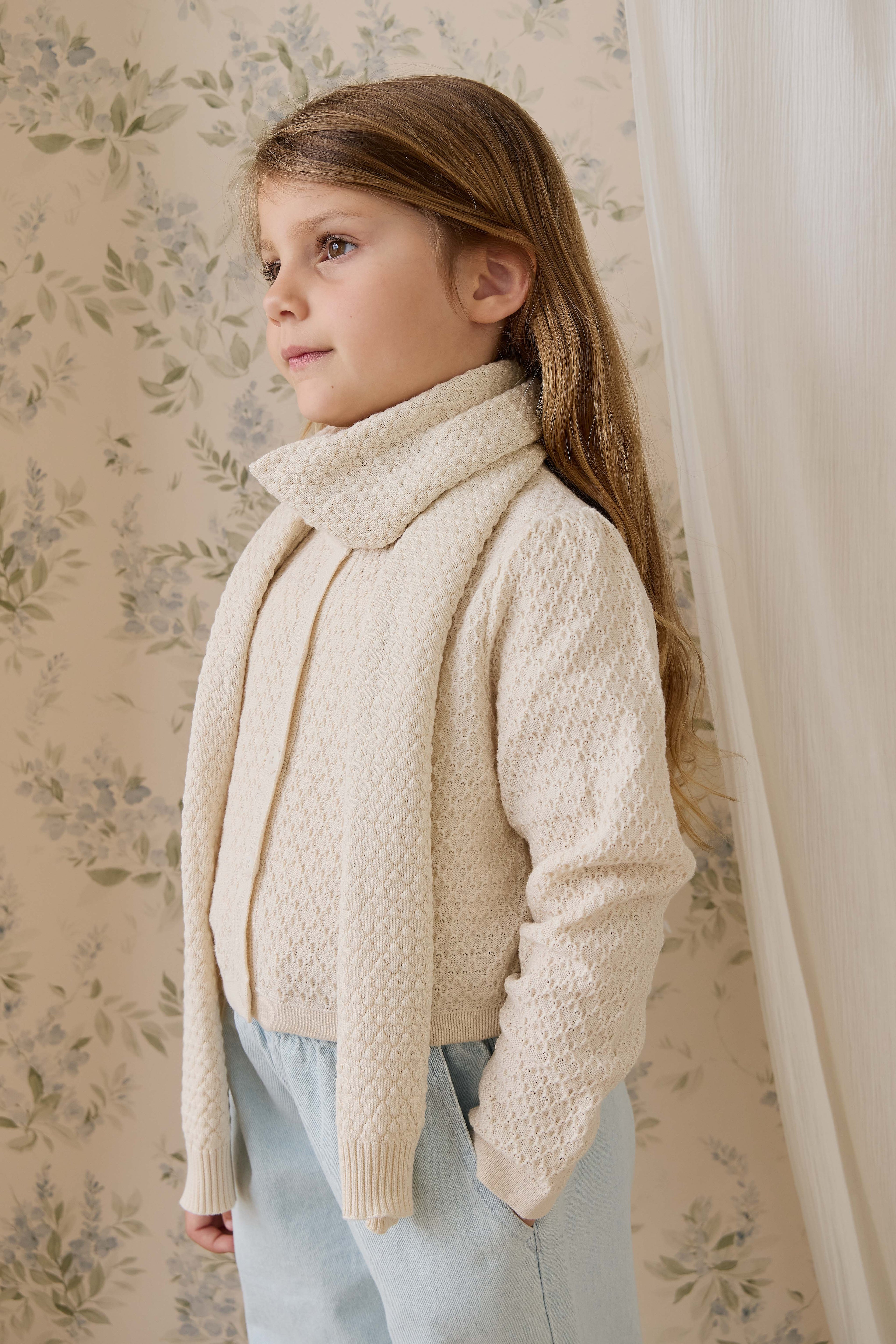 Écharpe en maille de coton texturé vanille classique, douce et chaude pour enfants
