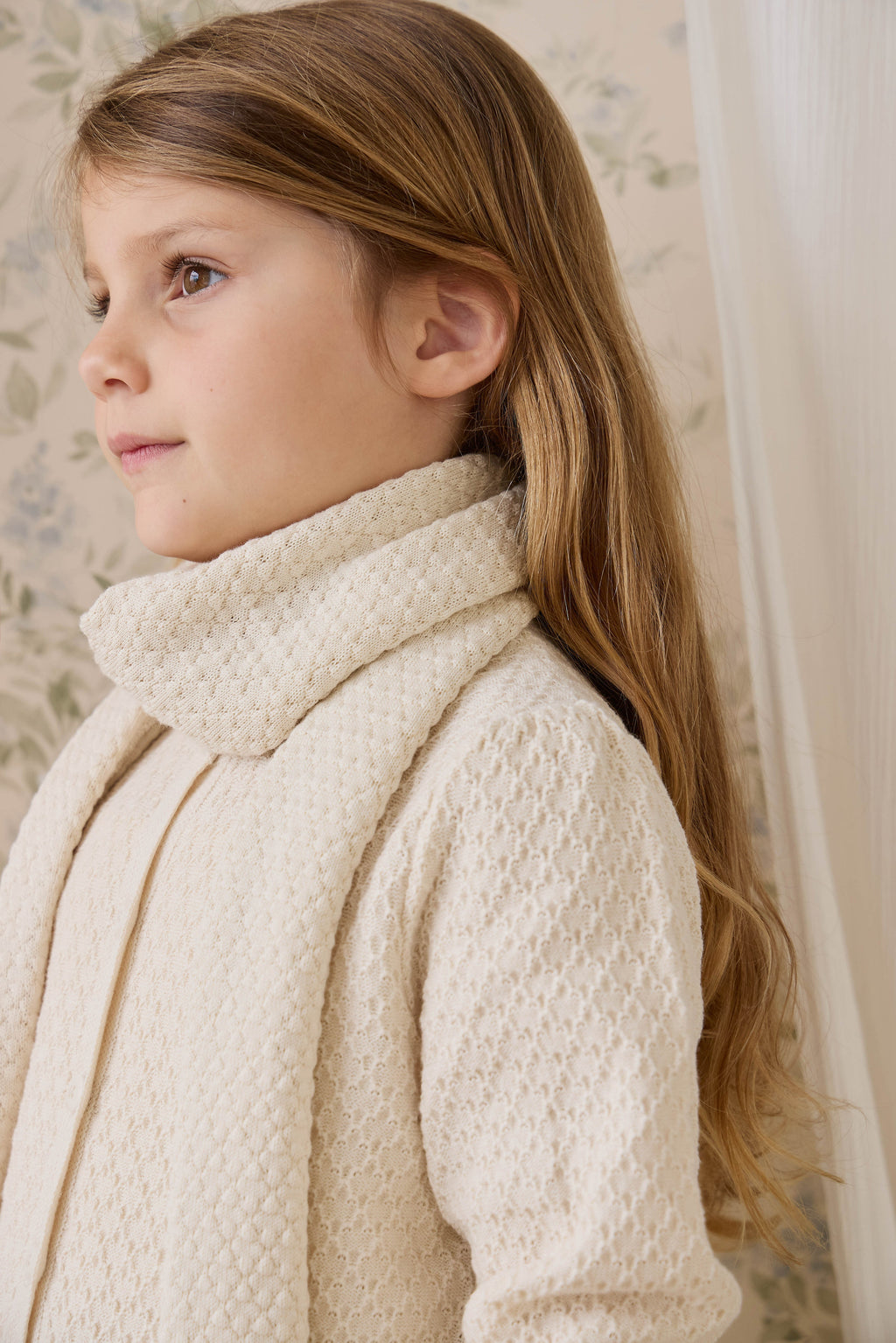 Écharpe en maille de coton texturé vanille classique, douce et chaude pour enfants