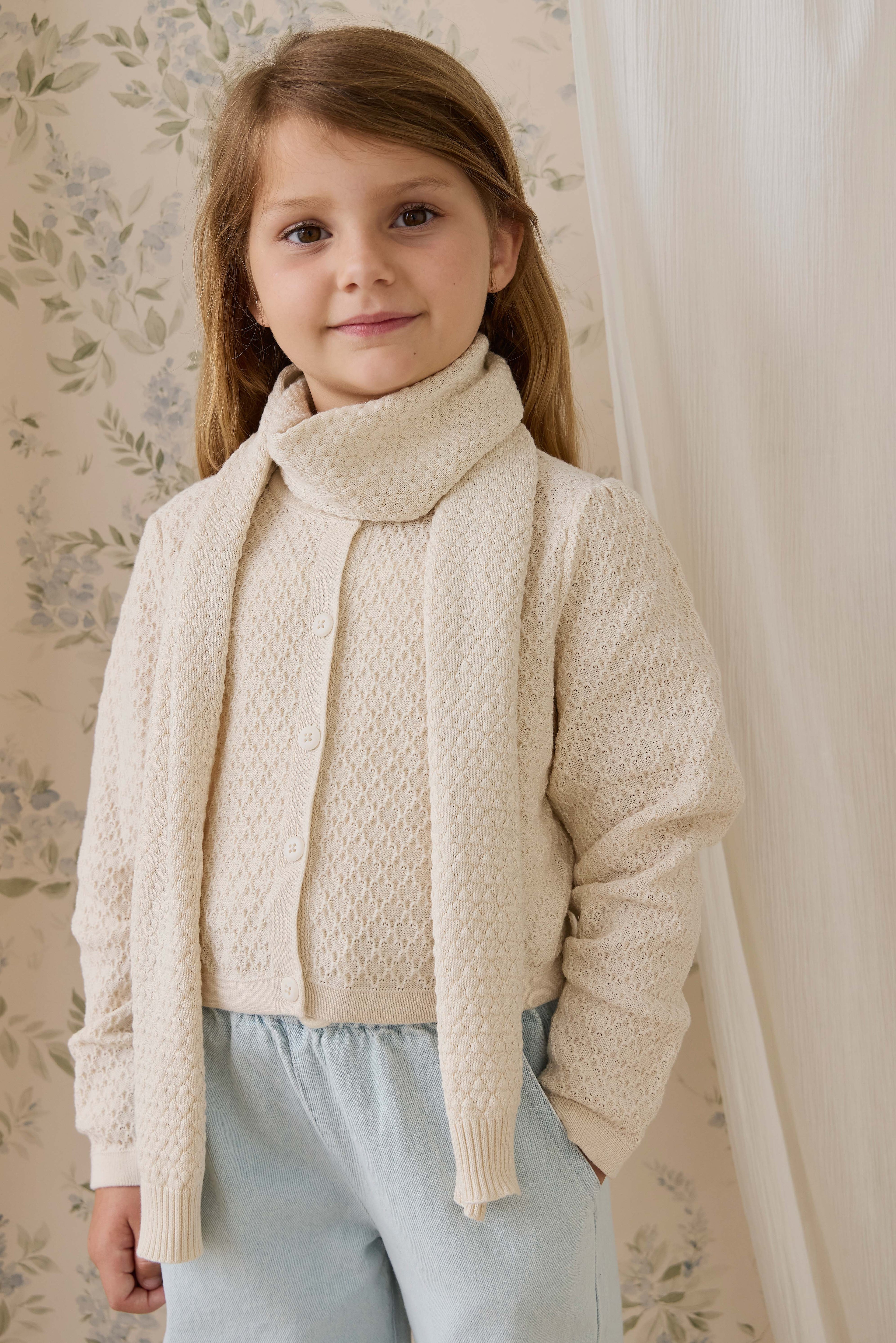 Écharpe en maille de coton texturé vanille classique, douce et chaude pour enfants