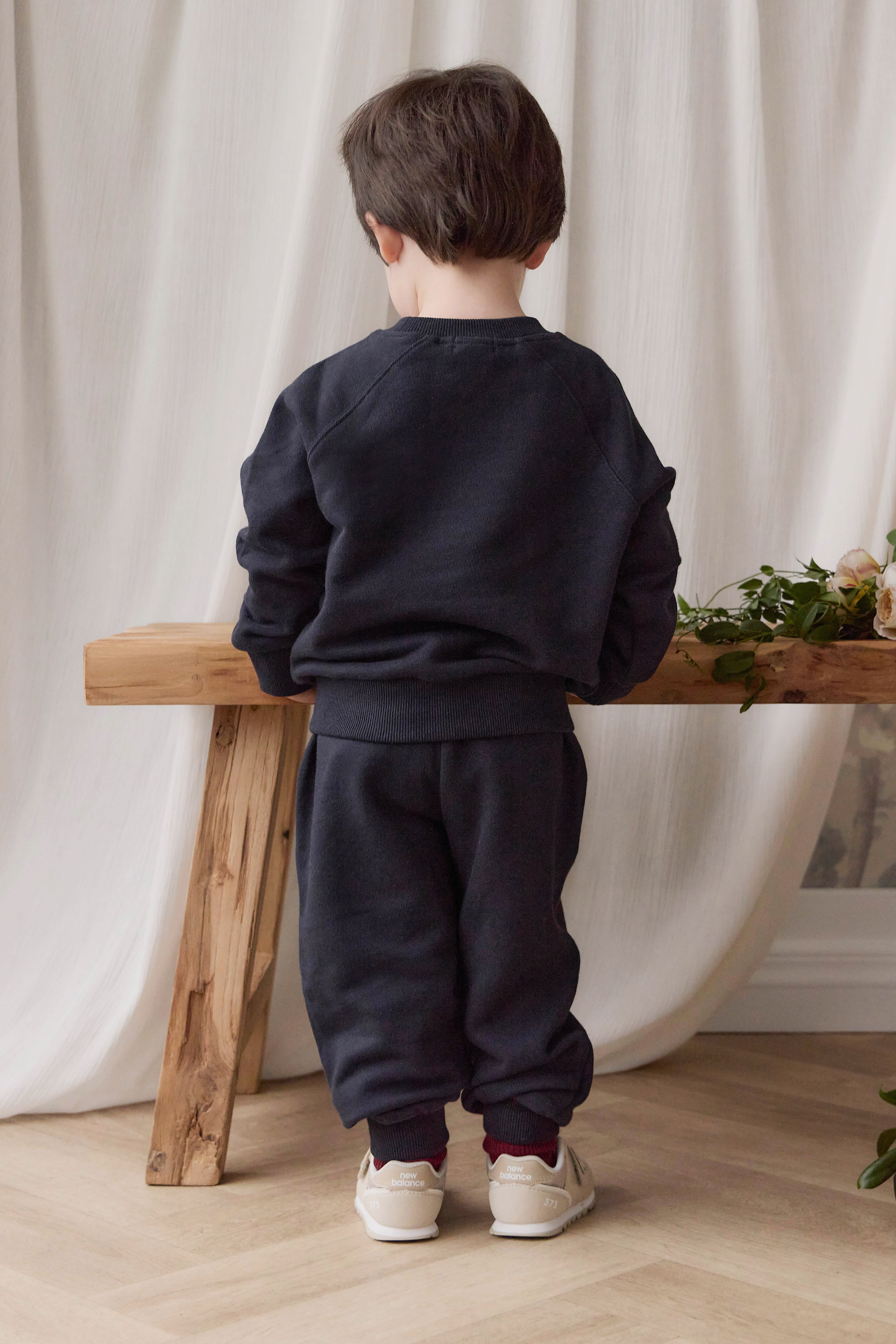 Pantalon de survêtement en coton biologique uni bleu marine décontracté avec taille élastique et cordon de serrage pour enfants de 6 mois à 8 ans