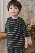 T-shirt décontracté en coton biologique à rayures marinières gaufrées bleu marine, à manches courtes et coupe décontractée pour enfants de 6 mois à 8 ans