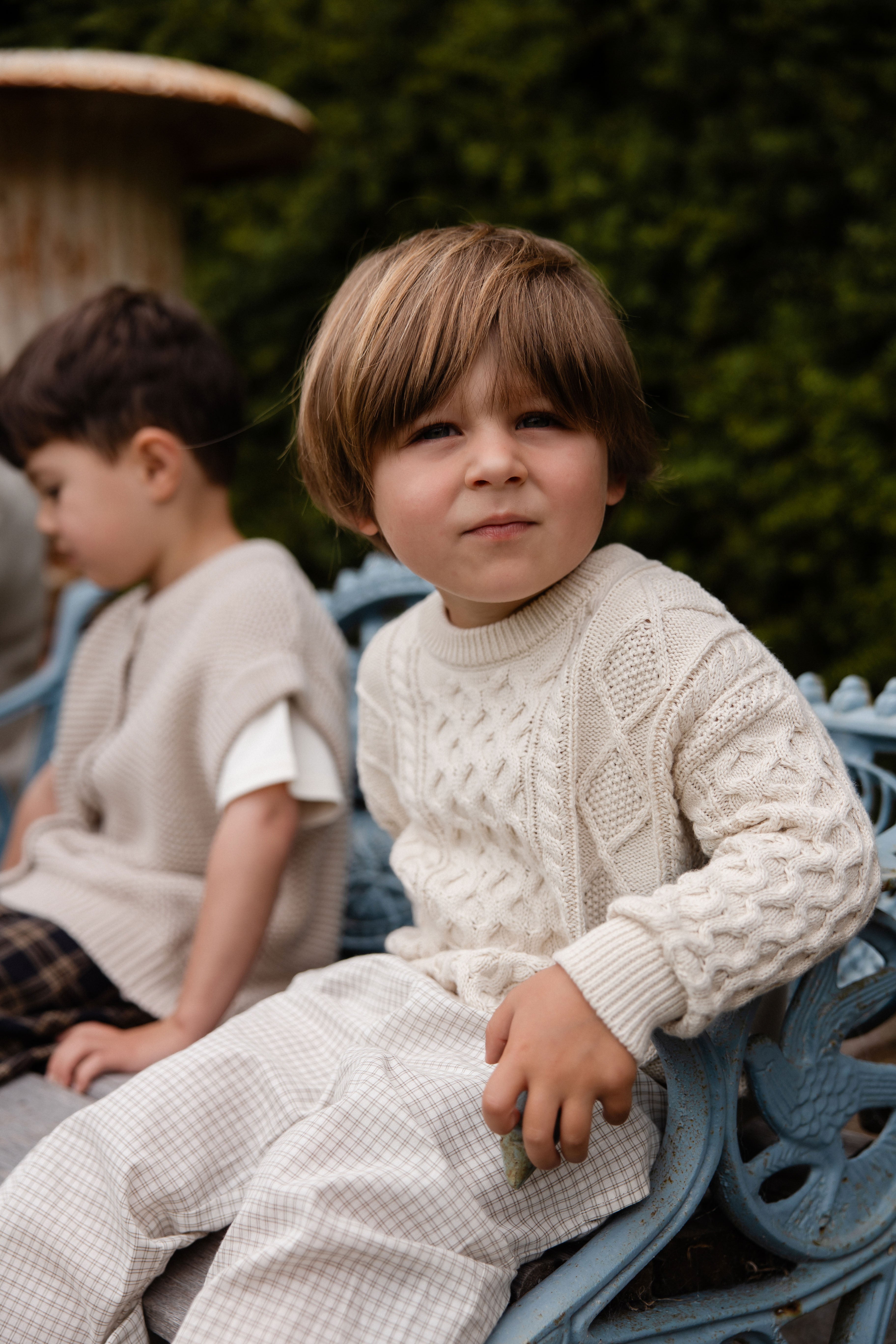 Pantalon à carreaux double fenêtre en pécane décontracté en coton biologique avec lien décoratif à la taille pour enfants de 6 mois à 8 ans