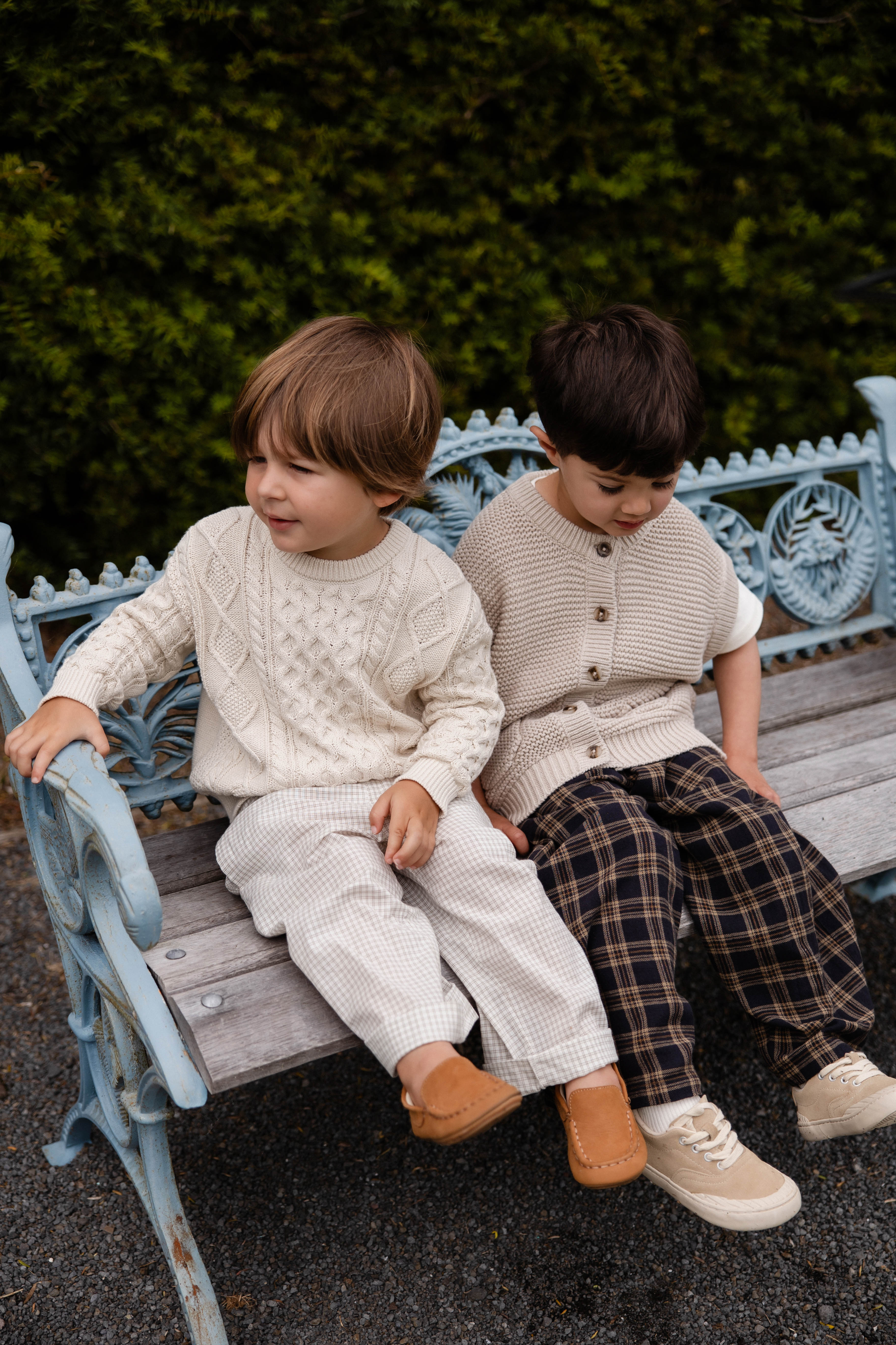 Pantalon à carreaux double fenêtre en pécane décontracté en coton biologique avec lien décoratif à la taille pour enfants de 6 mois à 8 ans