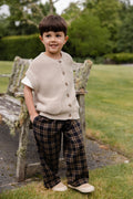 Pantalon en coton biologique à carreaux "Woodland" décontracté et naturel avec nœud décoratif à la taille pour enfants de 6 mois à 8 ans