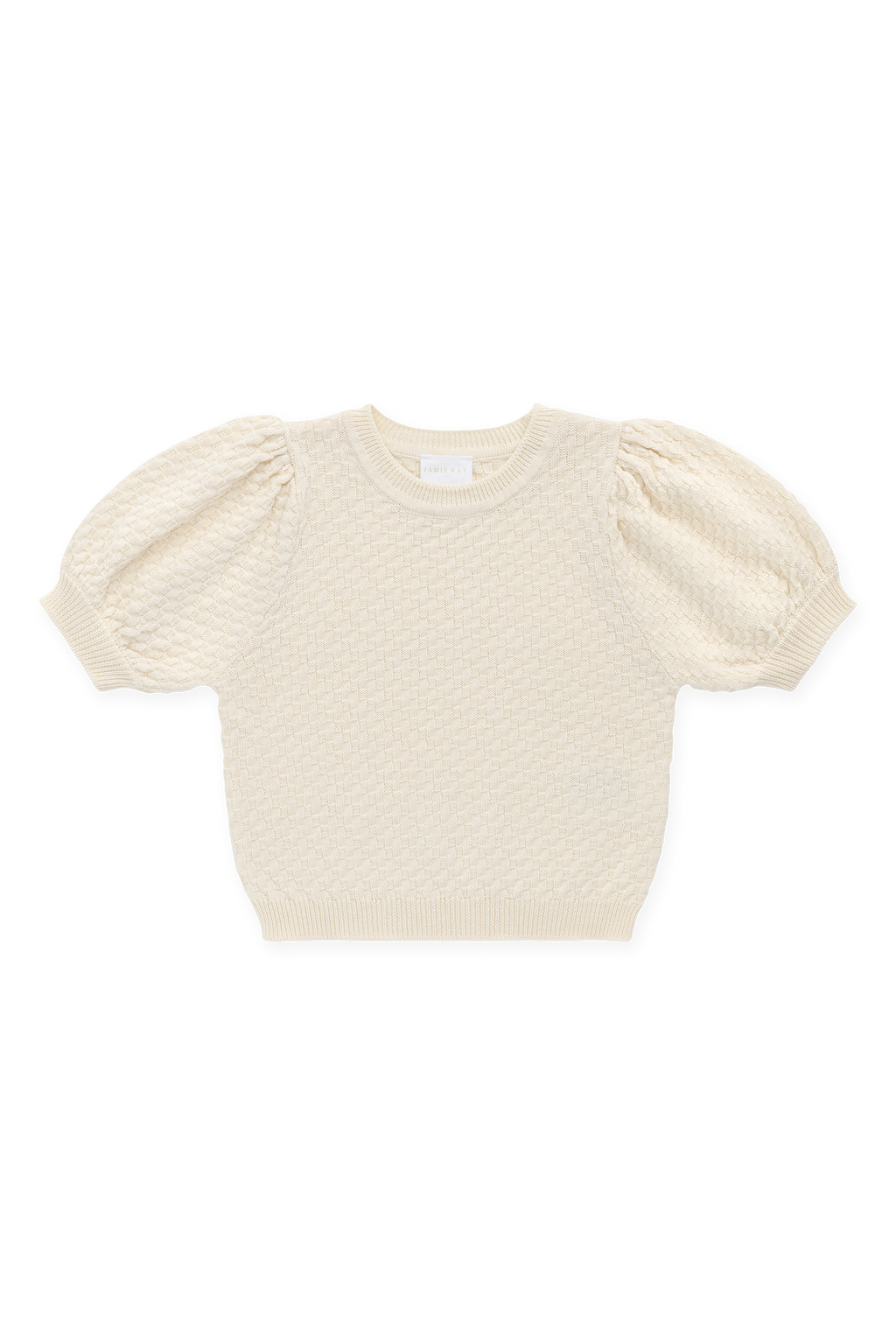 Haut smocké romantique en coton uni Cornsilk avec manches bouffantes et tricot texturé pour enfants de 6 mois à 10 ans