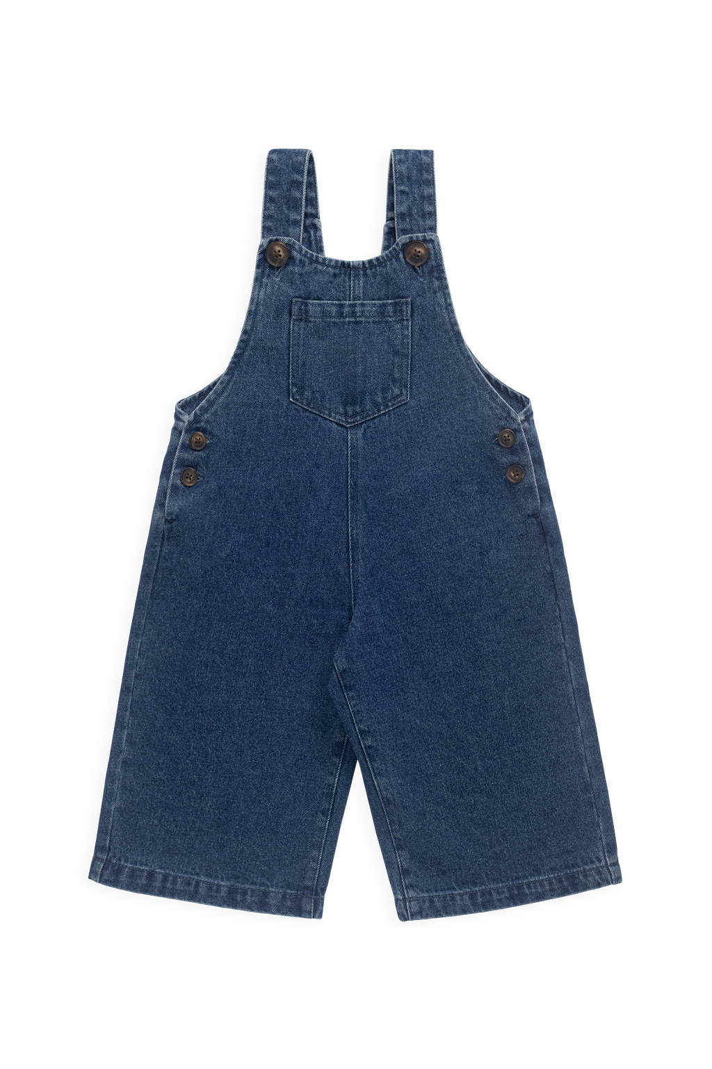 Salopette classique en jean de coton uni indigo à jambes larges avec bavette et bretelles pour enfants de 6 mois à 10 ans