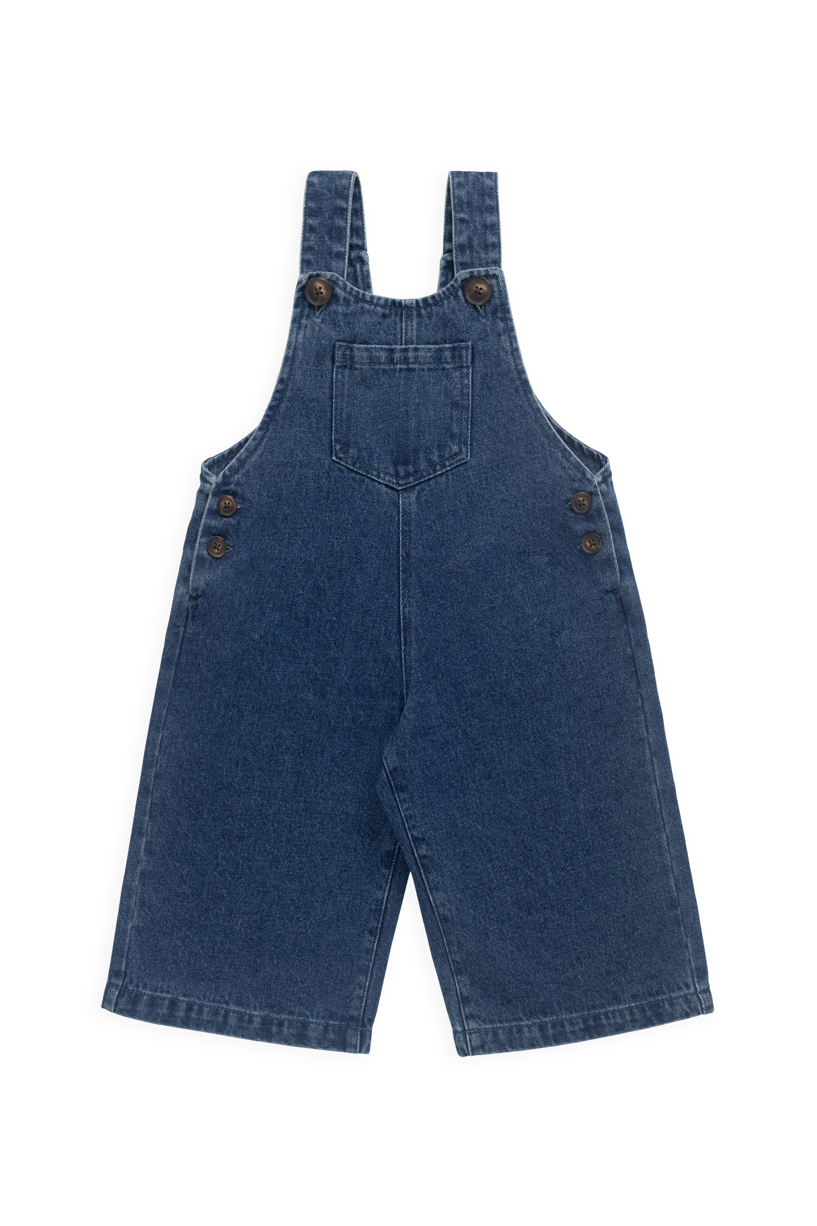 Salopette classique en jean de coton uni indigo à jambes larges avec bavette et bretelles pour enfants de 6 mois à 10 ans