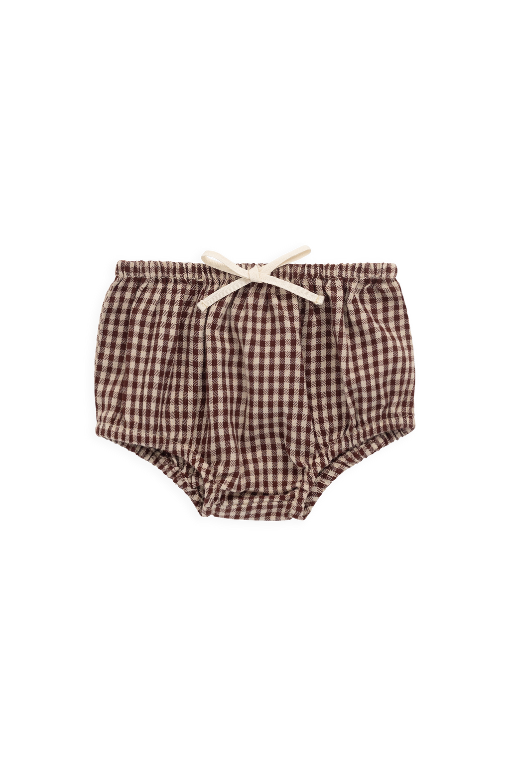 Bloomer classique en vichy cannelle en coton biologique avec taille élastique et nœud pour bébés de 0 à 3 ans