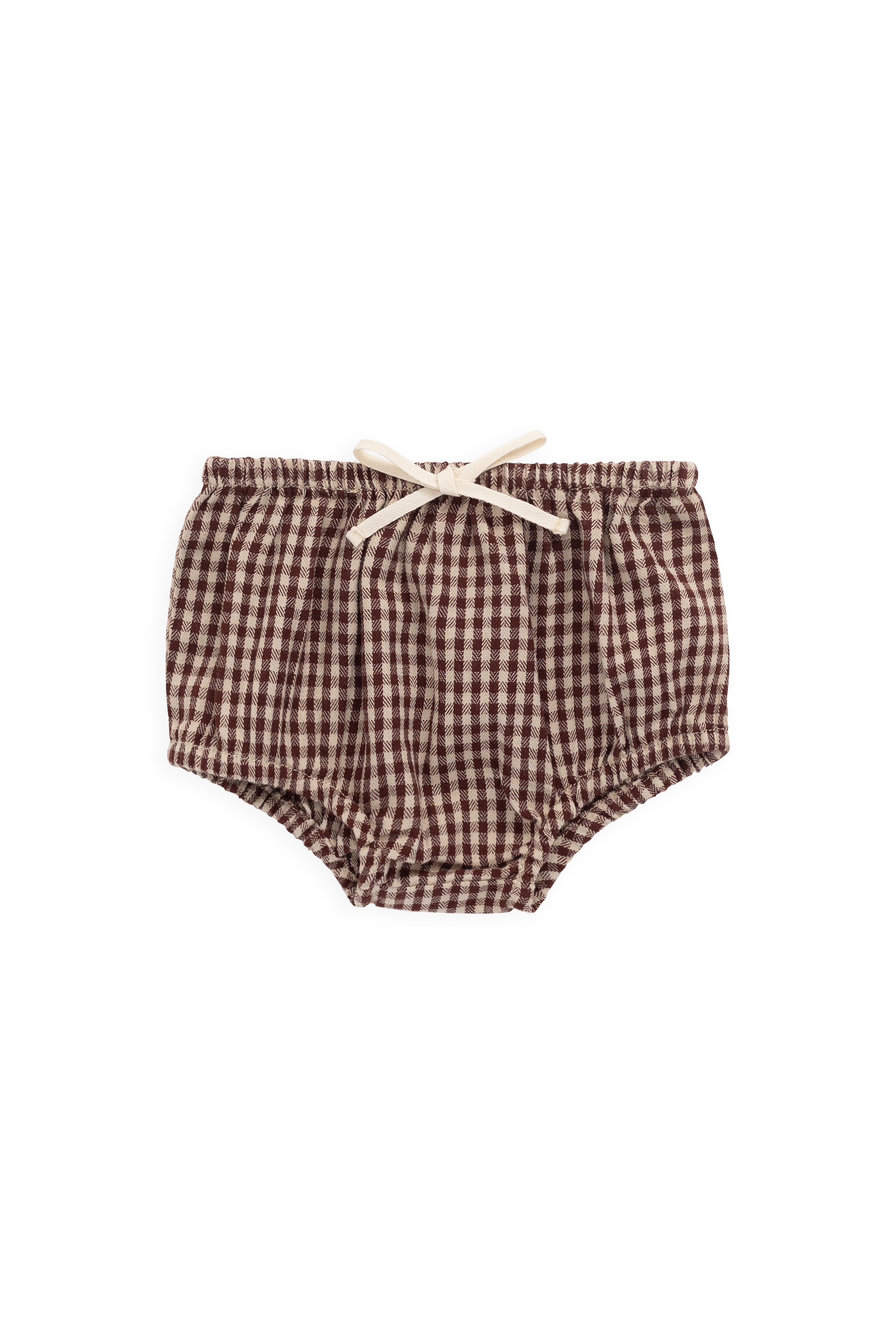 Bloomer classique en vichy cannelle en coton biologique avec taille élastique et nœud pour bébés de 0 à 3 ans