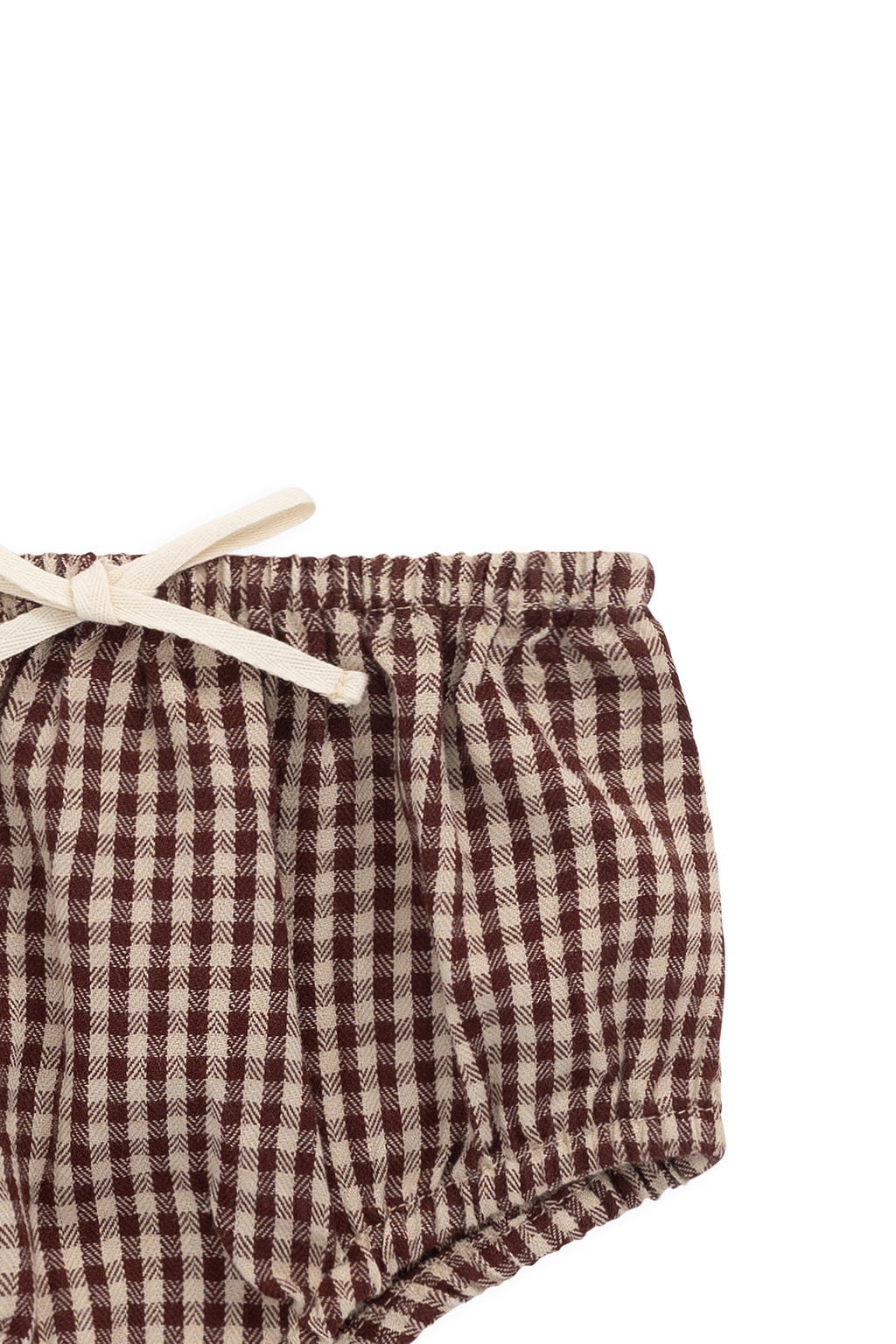 Bloomer classique en vichy cannelle en coton biologique avec taille élastique et nœud pour bébés de 0 à 3 ans