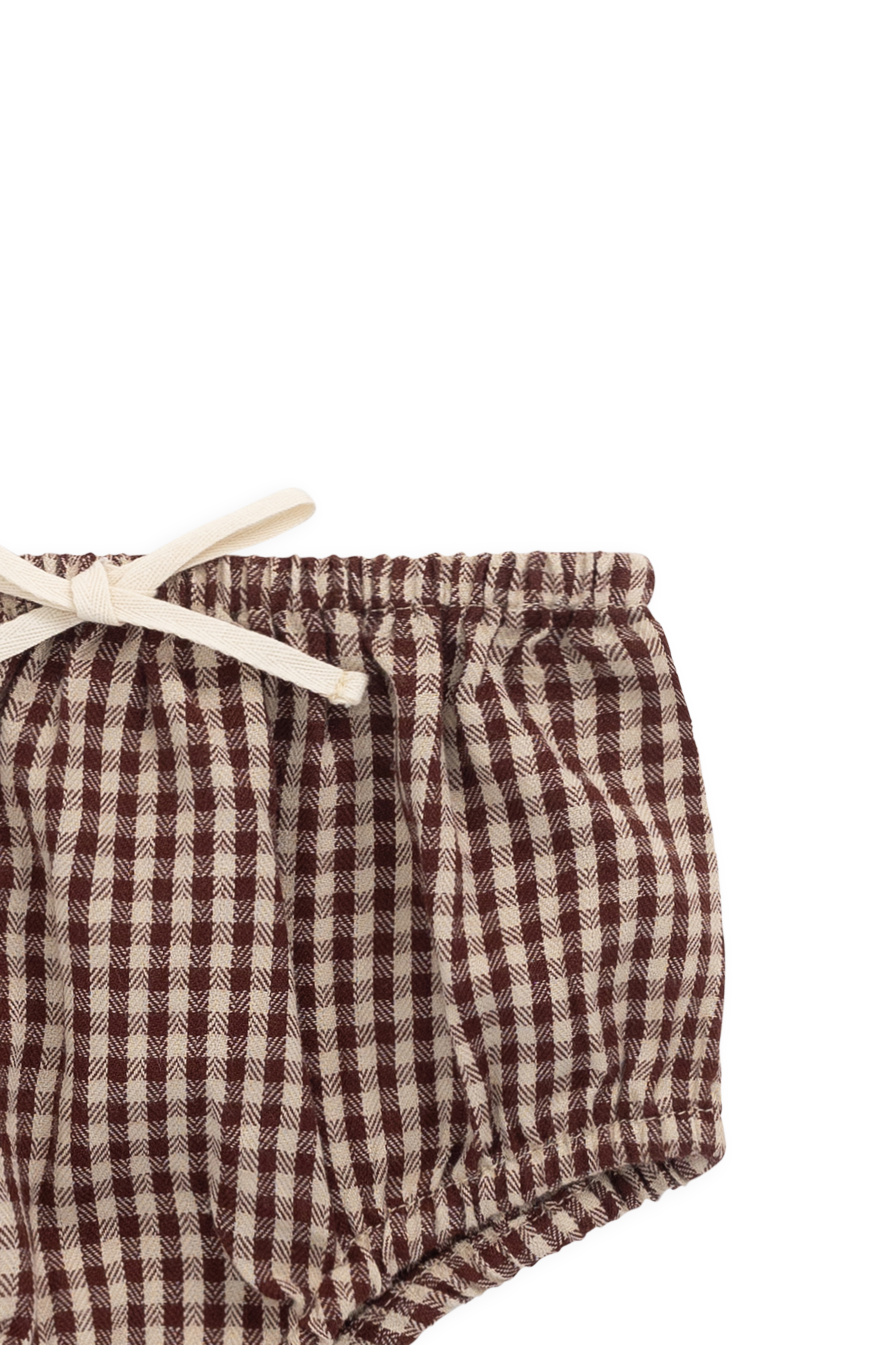 Bloomer classique en vichy cannelle en coton biologique avec taille élastique et nœud pour bébés de 0 à 3 ans