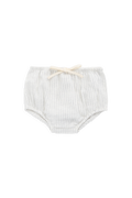 Bloomer en coton biologique classique parchemin et aube mini rayures avec taille élastique et nœud pour bébés de 0 à 3 ans