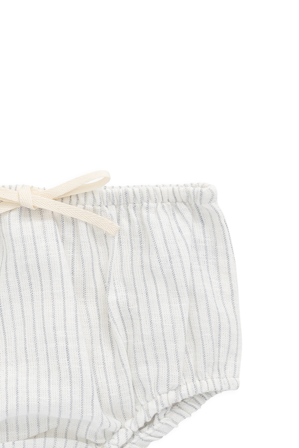 Bloomer en coton biologique classique parchemin et aube mini rayures avec taille élastique et nœud pour bébés de 0 à 3 ans