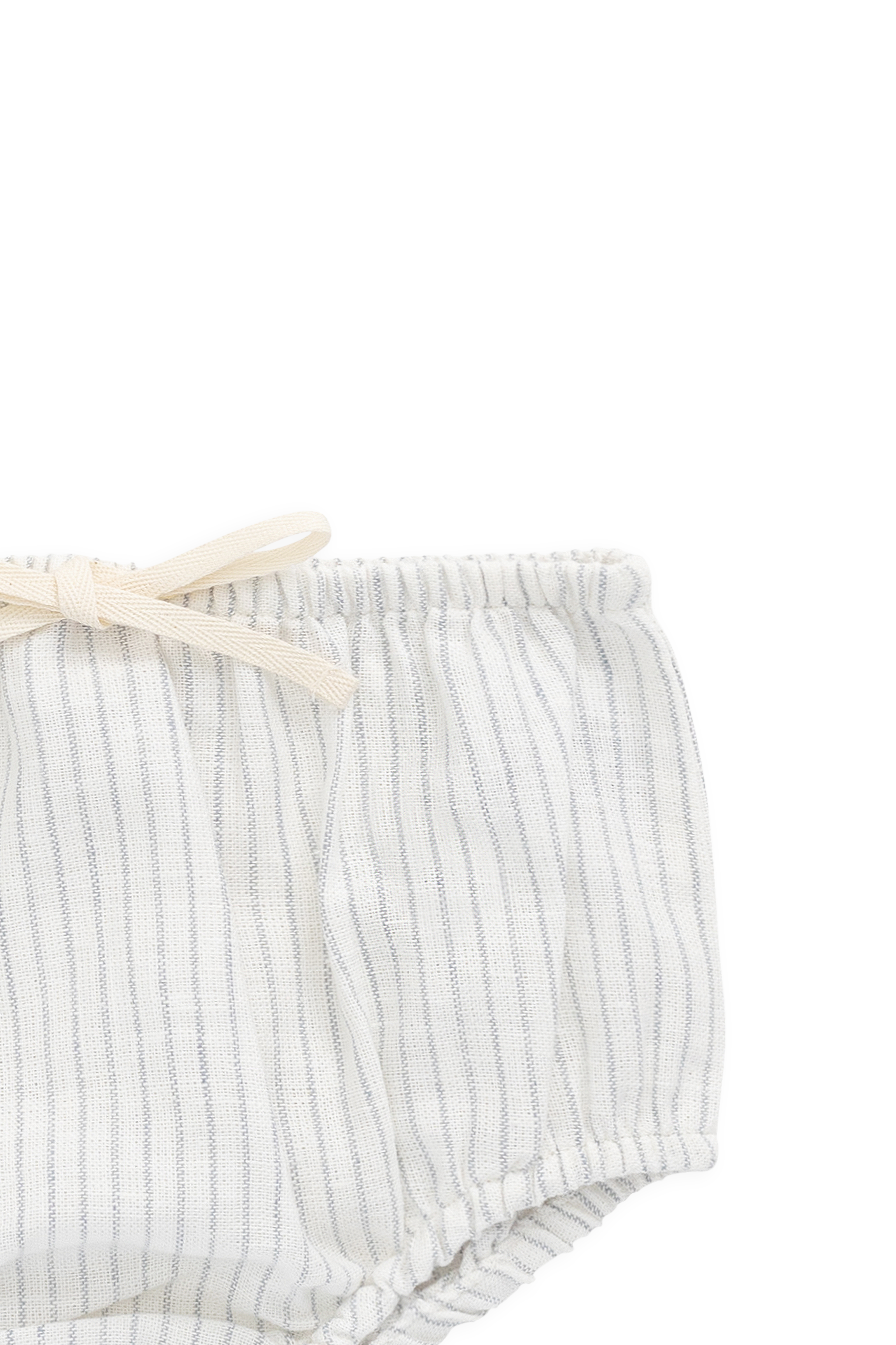 Bloomer en coton biologique classique parchemin et aube mini rayures avec taille élastique et nœud pour bébés de 0 à 3 ans