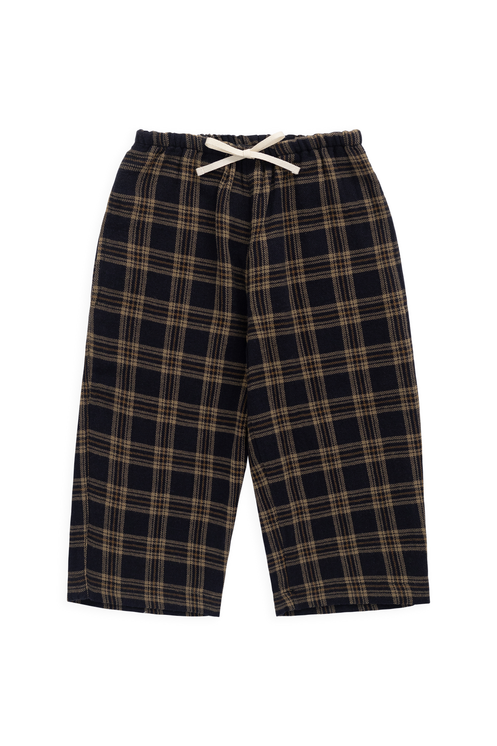 Pantalon en coton biologique à carreaux "Woodland" décontracté et naturel avec nœud décoratif à la taille pour enfants de 6 mois à 8 ans