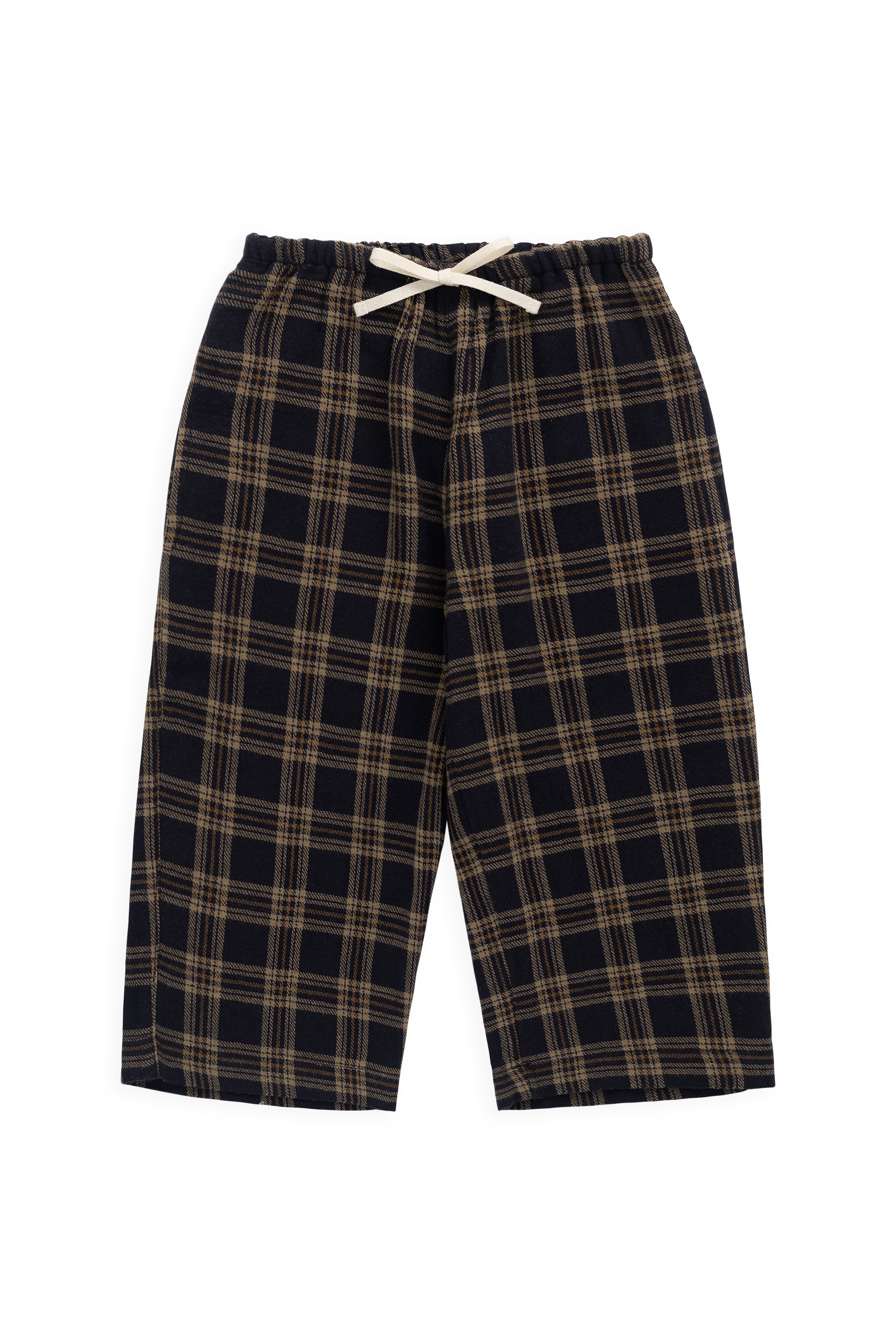 Pantalon en coton biologique à carreaux "Woodland" décontracté et naturel avec nœud décoratif à la taille pour enfants de 6 mois à 8 ans