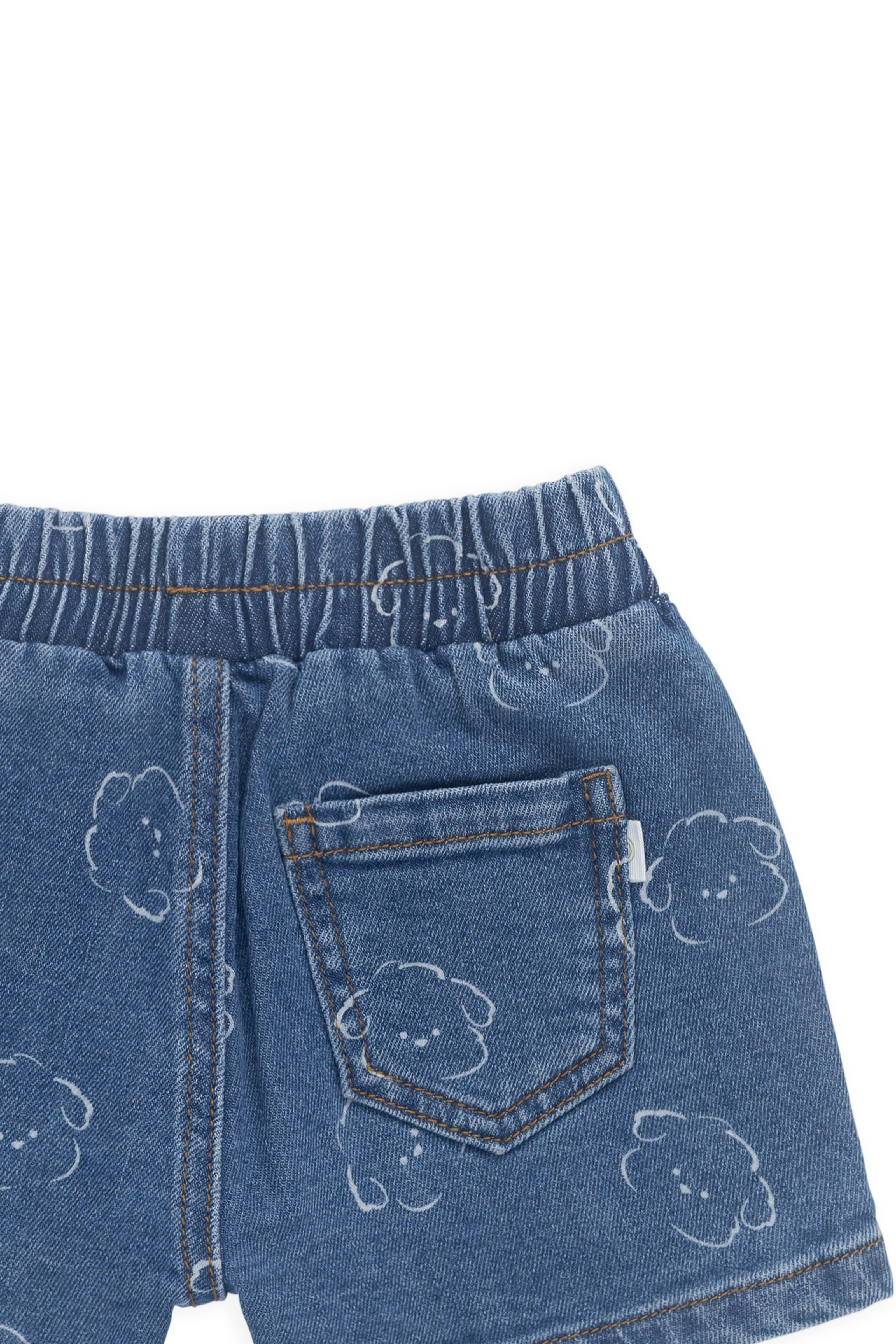 Short décontracté en jean avec visage de chien en coton stretch, taille élastique et poches fonctionnelles pour enfants de 6 mois à 6 ans