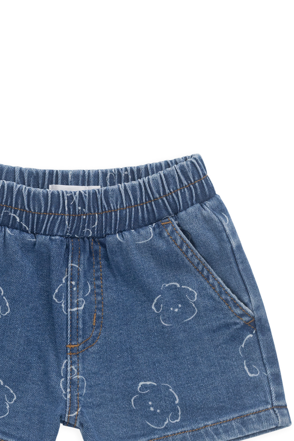 Short décontracté en jean avec visage de chien en coton stretch, taille élastique et poches fonctionnelles pour enfants de 6 mois à 6 ans