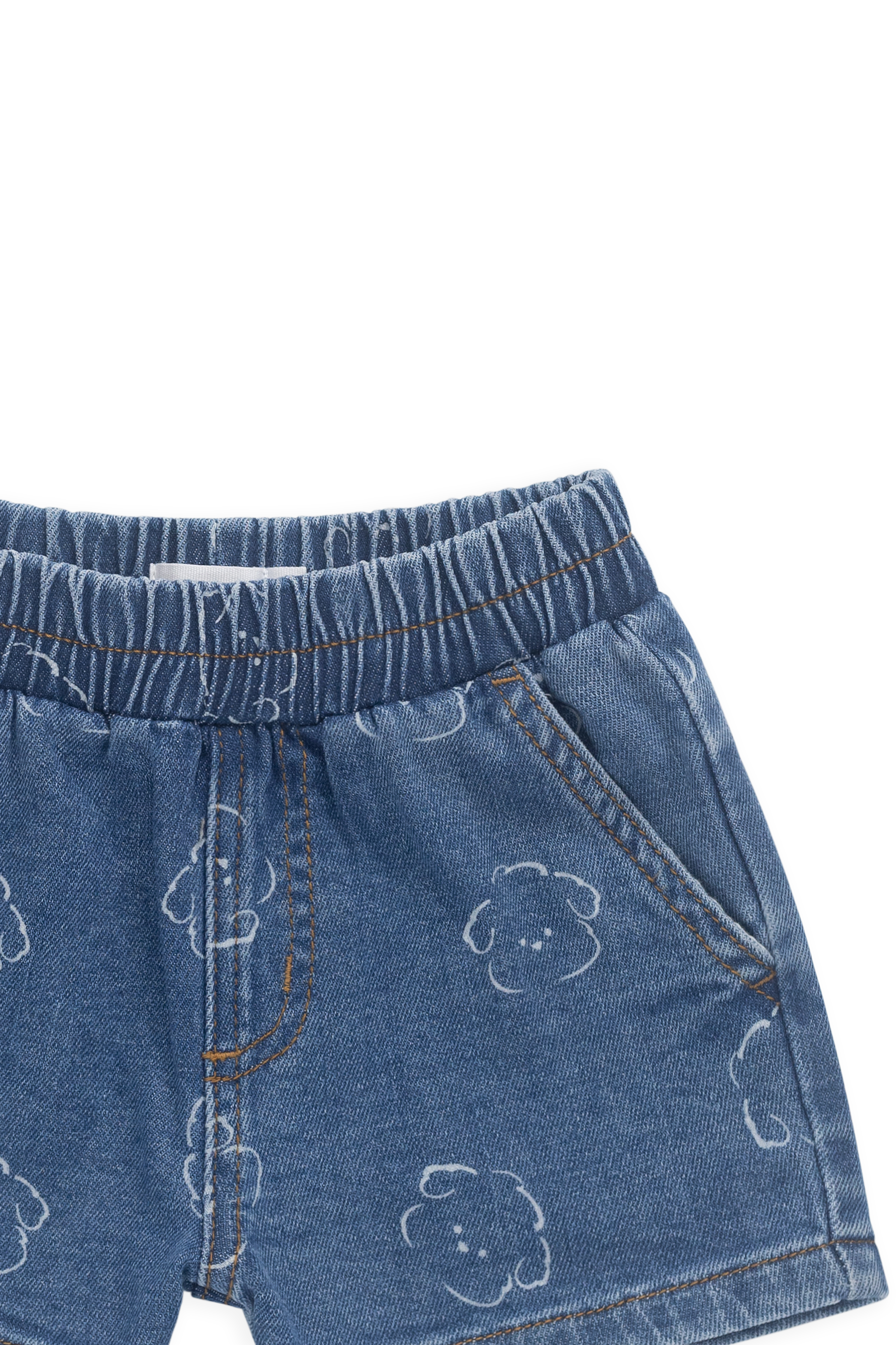 Short décontracté en jean avec visage de chien en coton stretch, taille élastique et poches fonctionnelles pour enfants de 6 mois à 6 ans