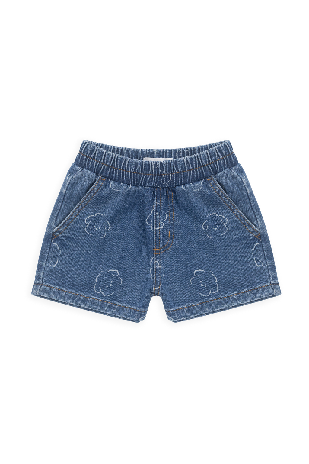 Short décontracté en jean avec visage de chien en coton stretch, taille élastique et poches fonctionnelles pour enfants de 6 mois à 6 ans