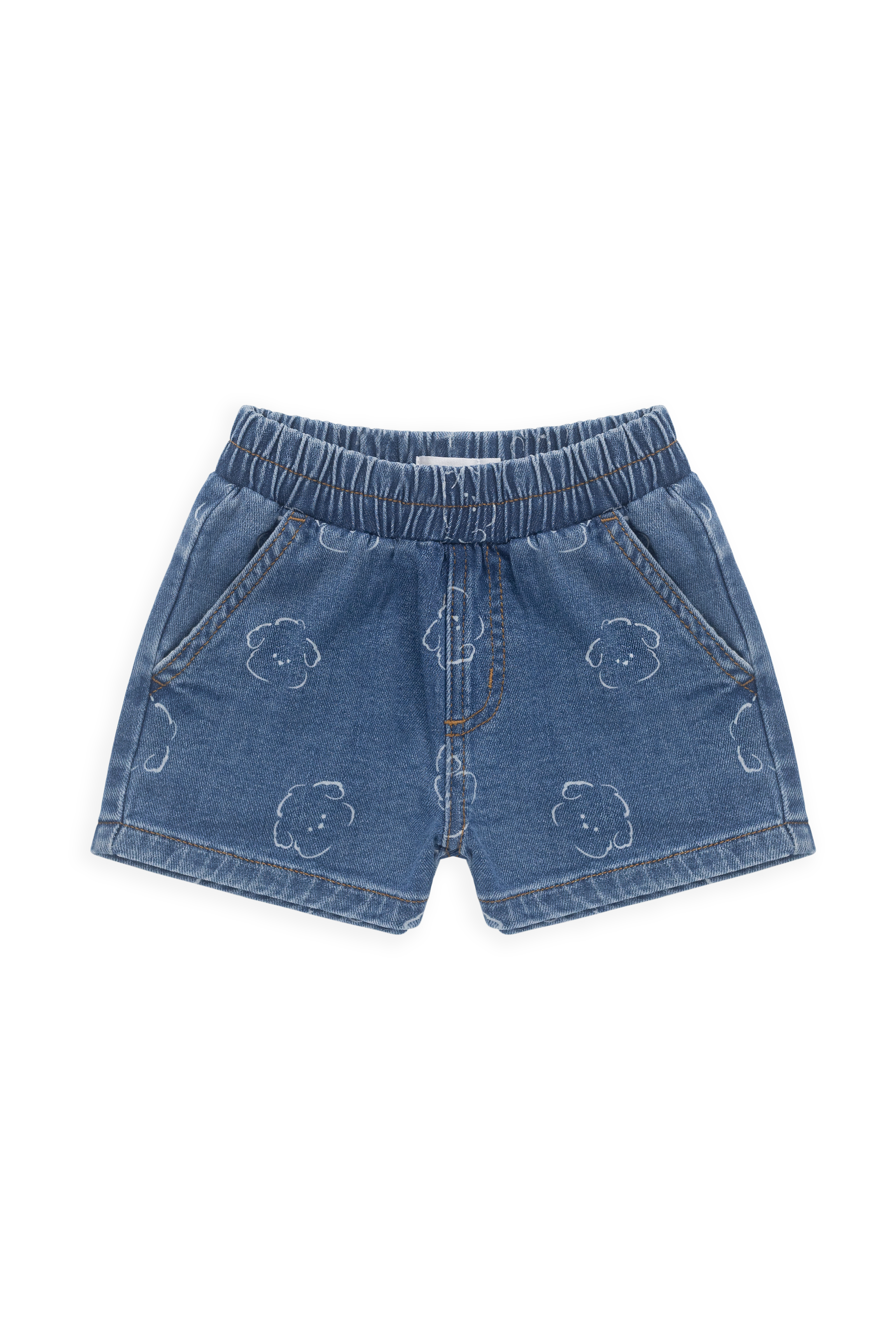 Short décontracté en jean avec visage de chien en coton stretch, taille élastique et poches fonctionnelles pour enfants de 6 mois à 6 ans