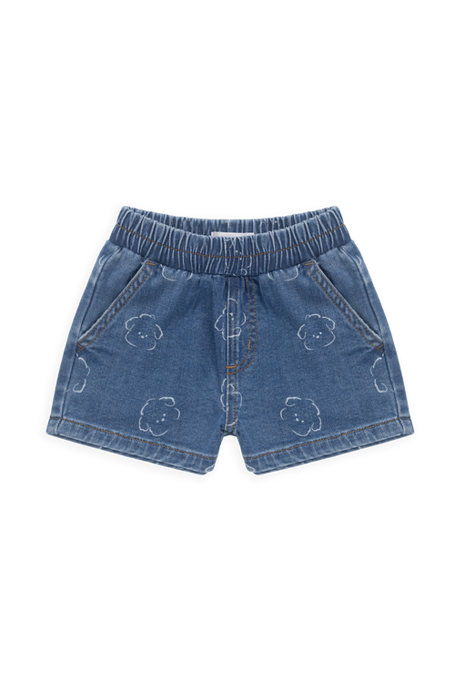 Short décontracté en jean avec visage de chien en coton stretch, taille élastique et poches fonctionnelles pour enfants de 6 mois à 6 ans