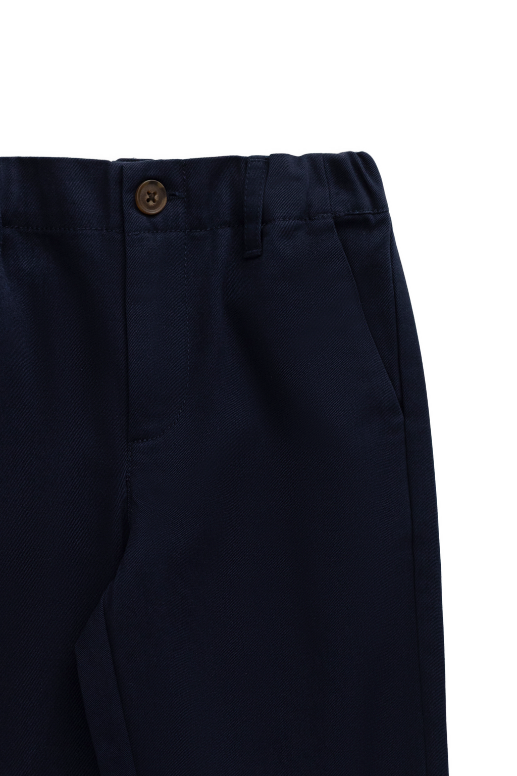 Pantalon en coton uni bleu marine sur mesure avec taille élastiquée et poches fonctionnelles pour enfants de 6 mois à 8 ans