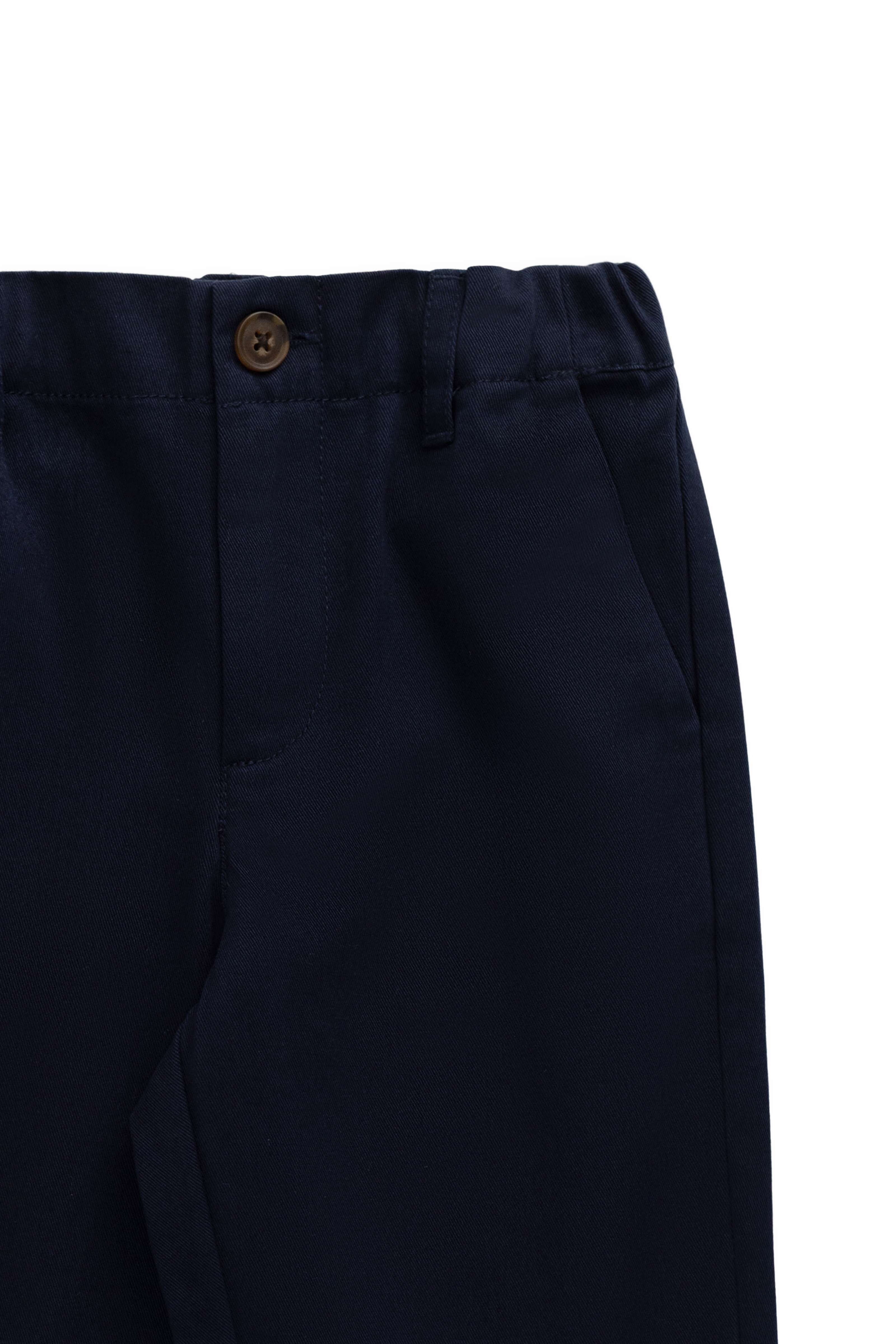 Pantalon en coton uni bleu marine sur mesure avec taille élastiquée et poches fonctionnelles pour enfants de 6 mois à 8 ans