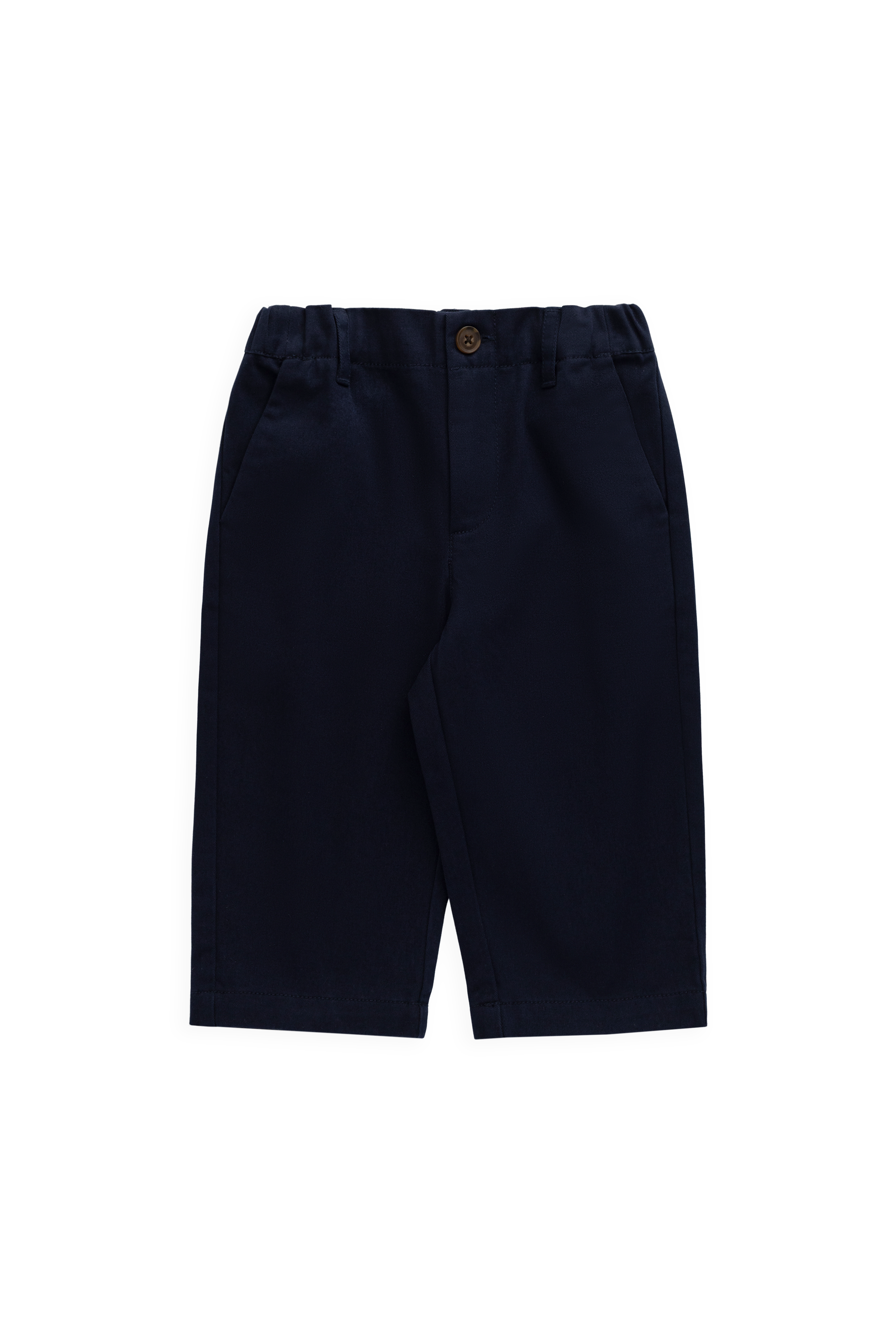 Pantalon en coton uni bleu marine sur mesure avec taille élastiquée et poches fonctionnelles pour enfants de 6 mois à 8 ans