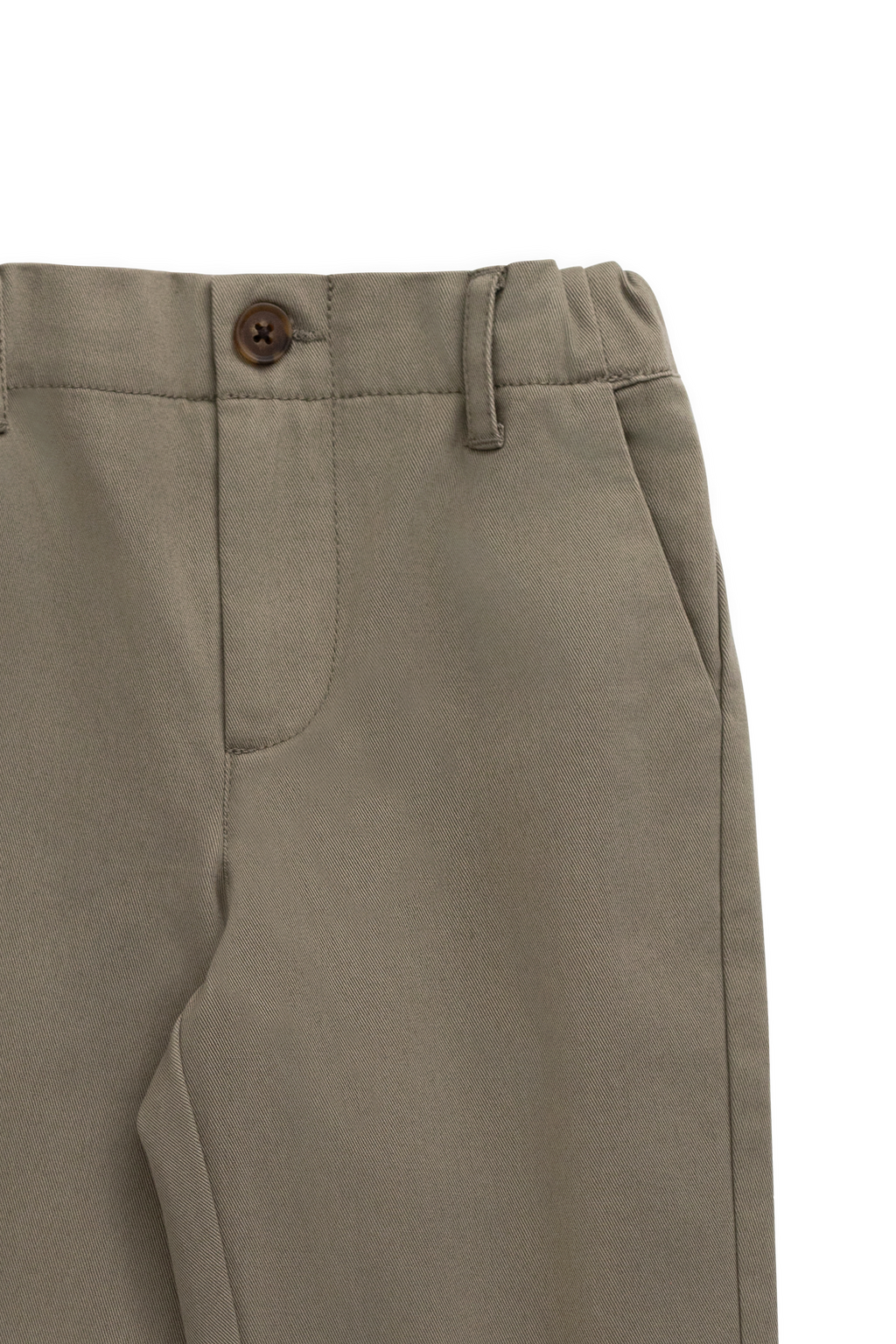 Pantalon en coton uni vert terreux sur mesure avec taille élastique et fermeture boutonnée pour enfants de 6 mois à 8 ans