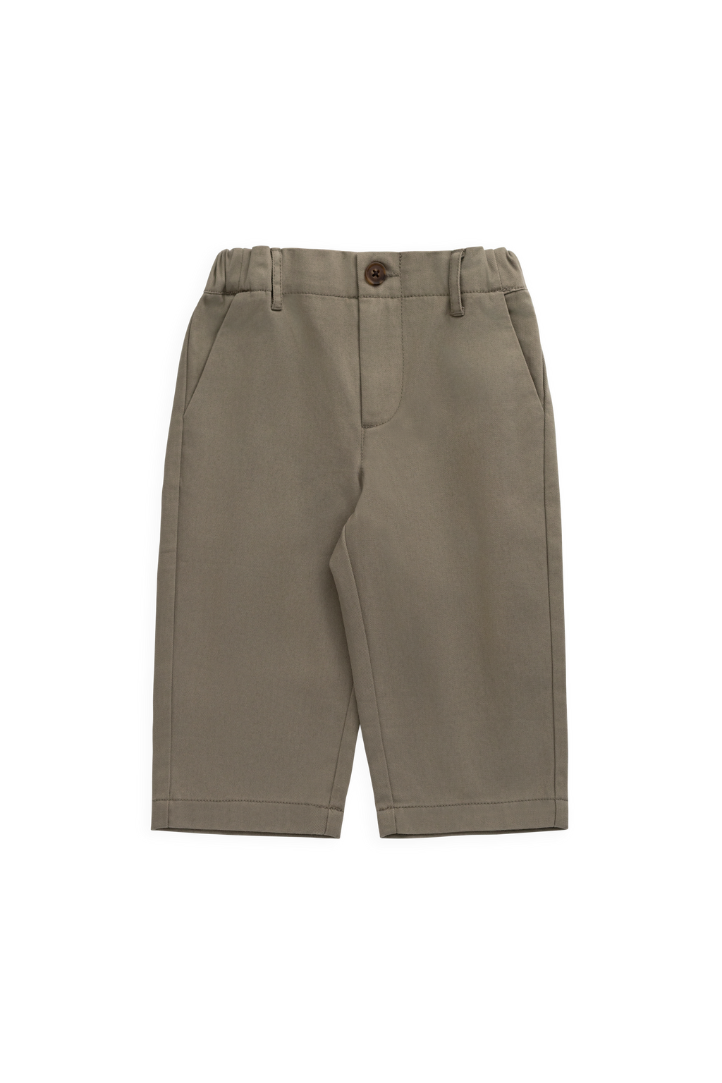 Pantalon en coton uni vert terreux sur mesure avec taille élastique et fermeture boutonnée pour enfants de 6 mois à 8 ans