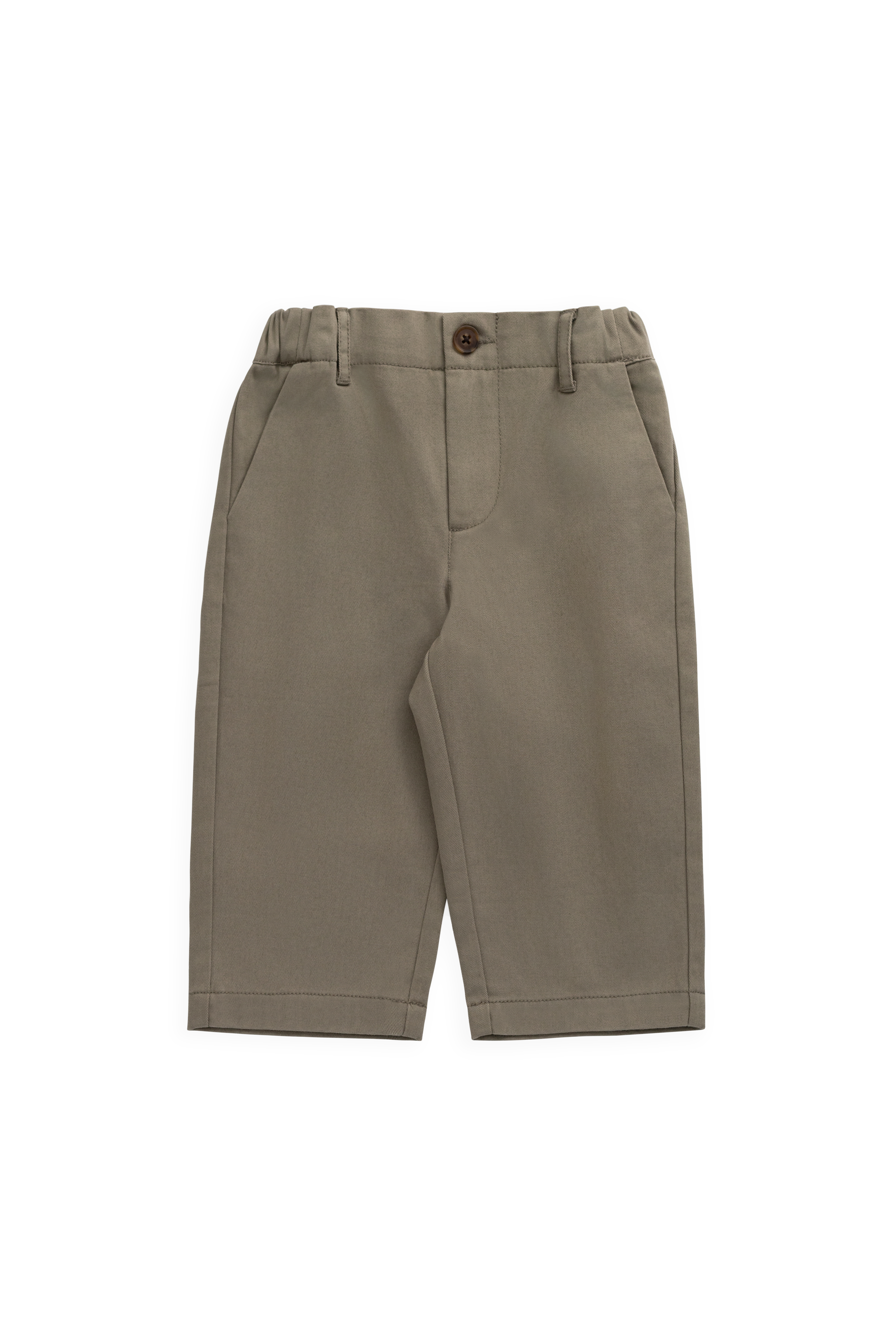 Pantalon en coton uni vert terreux sur mesure avec taille élastique et fermeture boutonnée pour enfants de 6 mois à 8 ans