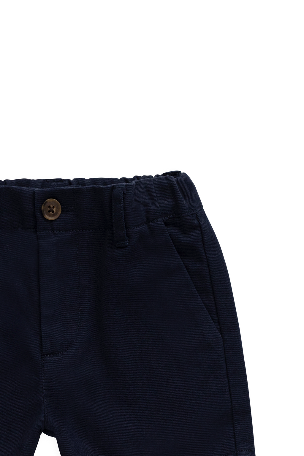 Short en coton uni bleu marine ajusté avec taille élastiquée et fermeture boutonnée pour enfants de 6 mois à 8 ans