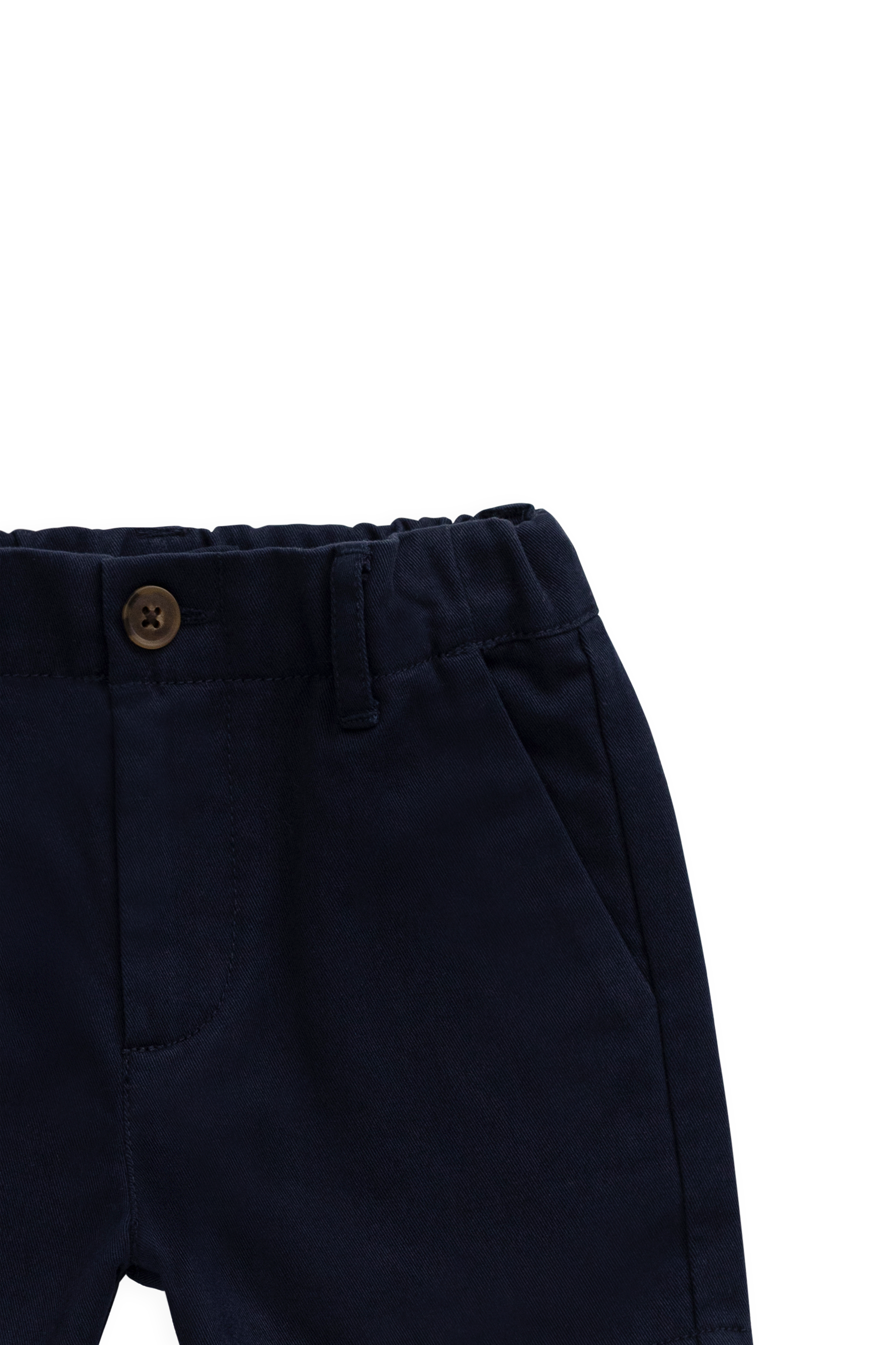 Short en coton uni bleu marine ajusté avec taille élastiquée et fermeture boutonnée pour enfants de 6 mois à 8 ans