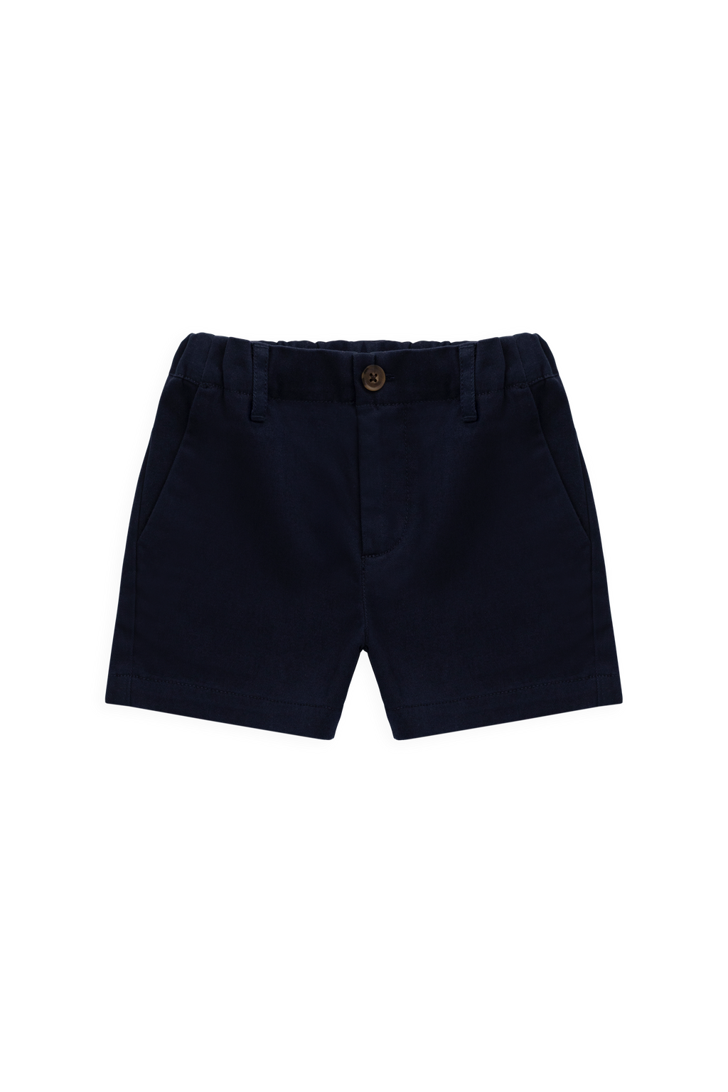 Short en coton uni bleu marine ajusté avec taille élastiquée et fermeture boutonnée pour enfants de 6 mois à 8 ans