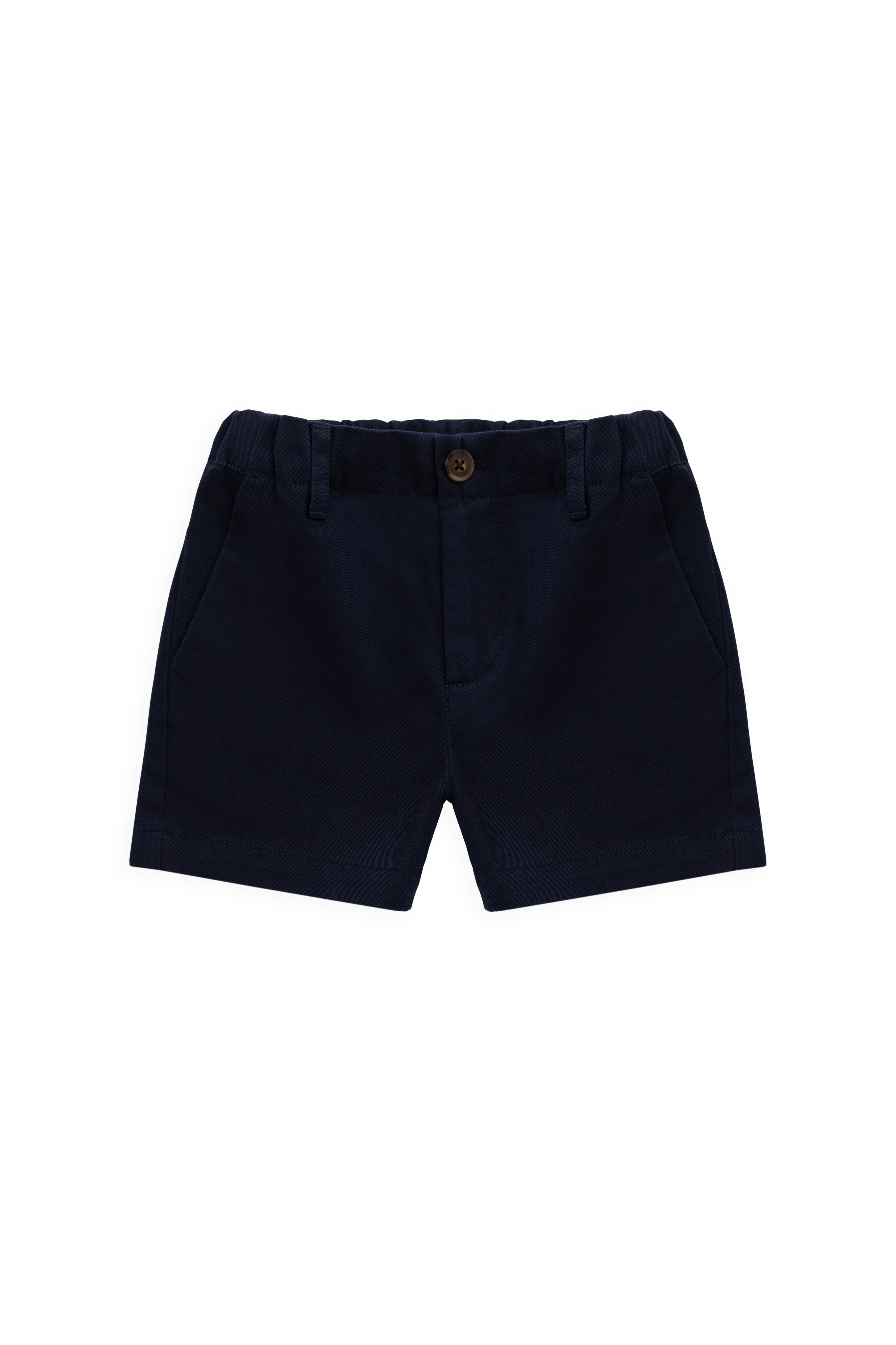 Short en coton uni bleu marine ajusté avec taille élastiquée et fermeture boutonnée pour enfants de 6 mois à 8 ans