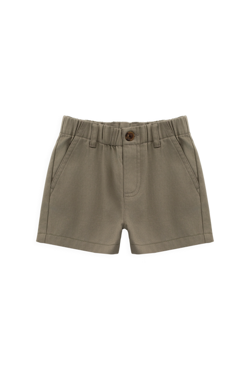 Short décontracté en coton uni aux tons naturels avec taille élastique et poches fonctionnelles pour enfants de 6 mois à 8 ans