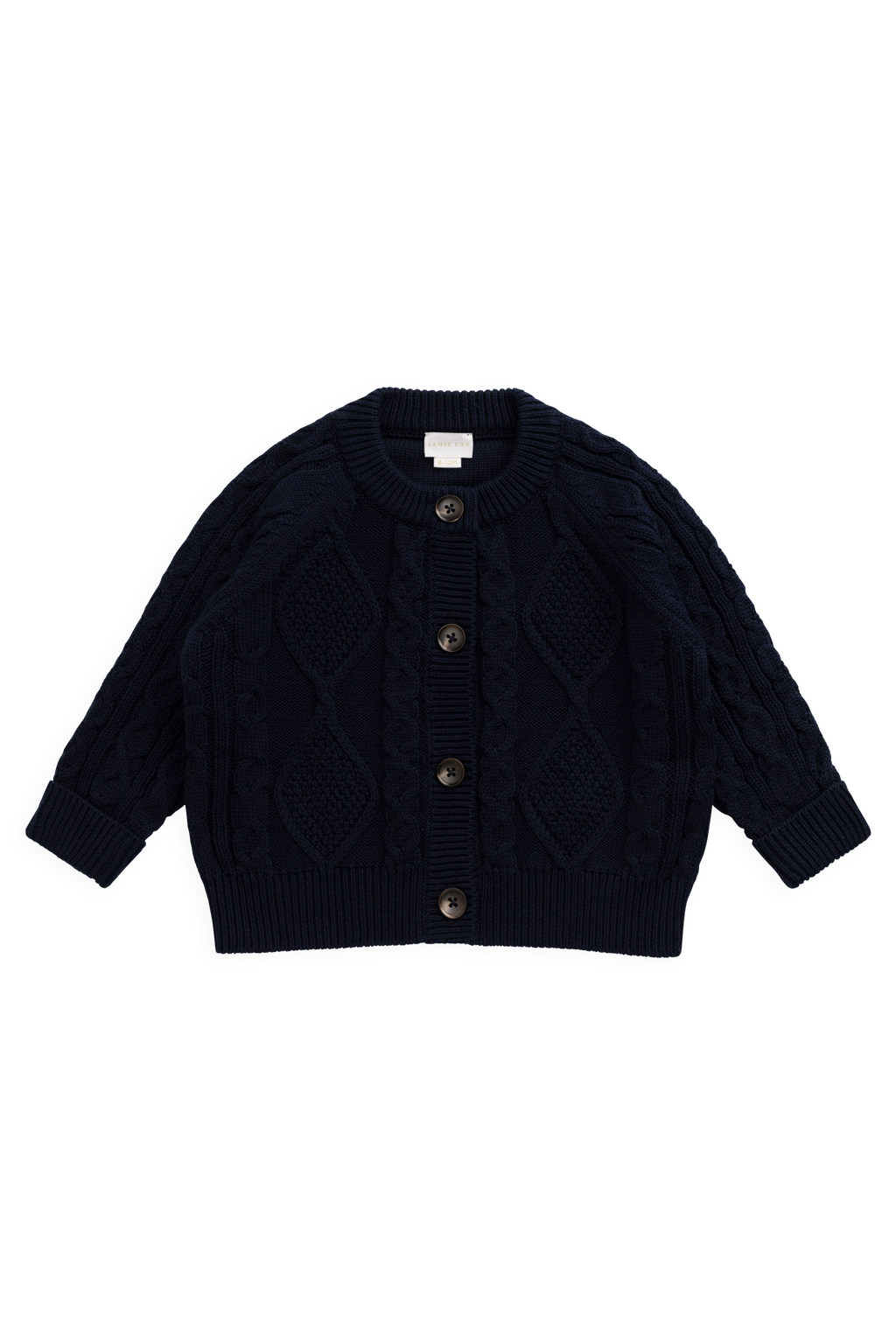 Cardigan en coton tricoté torsadé bleu marine classique avec patte de boutonnage et finitions côtelées pour enfants de 6 mois à 8 ans