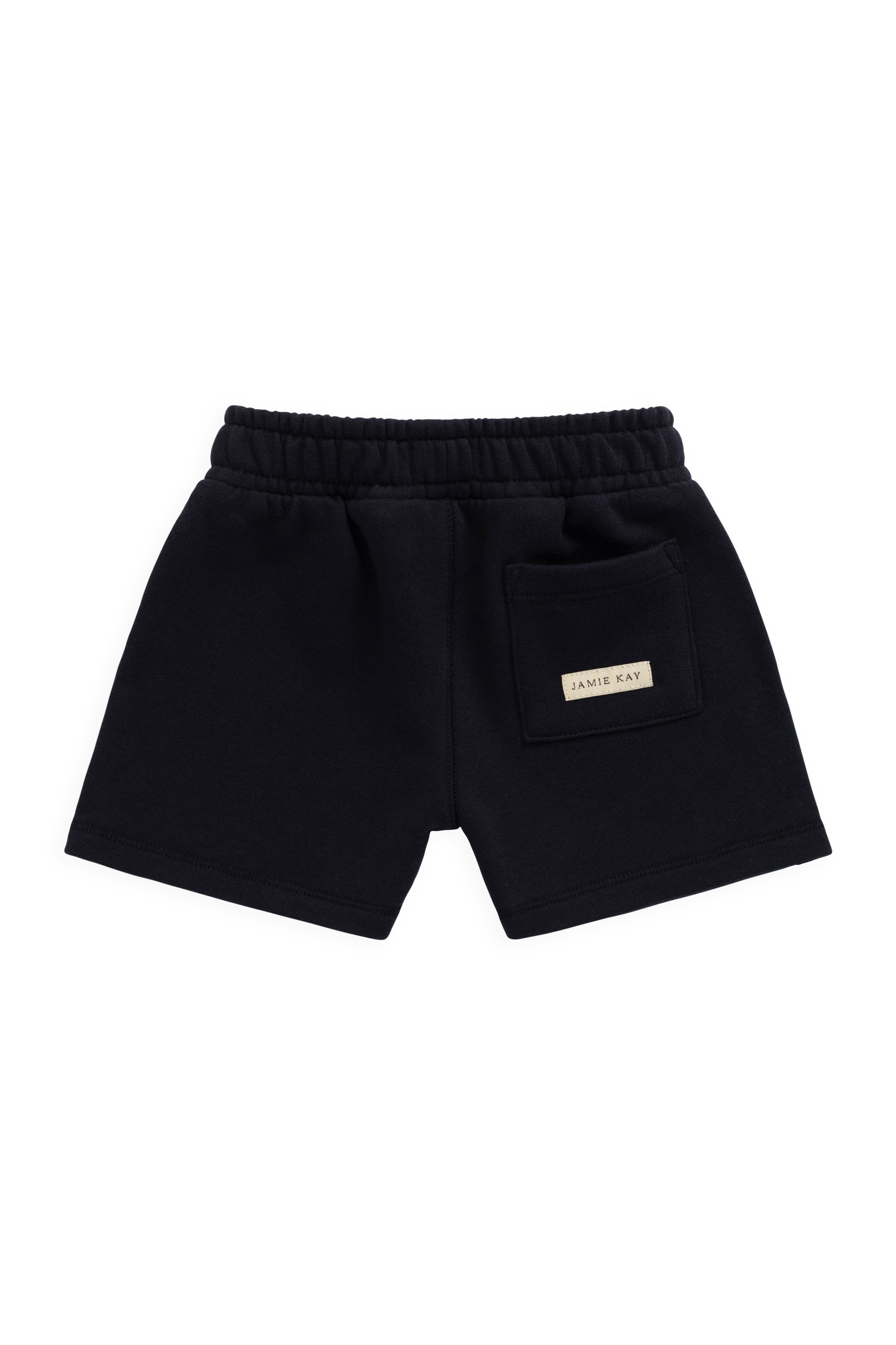 Short ample bleu marine en coton biologique avec taille élastiquée et cordon de serrage avec nœud pour enfants de 6 mois à 8 ans