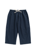 Pantalon Ample Enfant à Jambes Larges en Coton Bio avec Motif Mini-Vichy Bleu Marine, Taille Élastique et Cordon de Serrage, 6M-8A