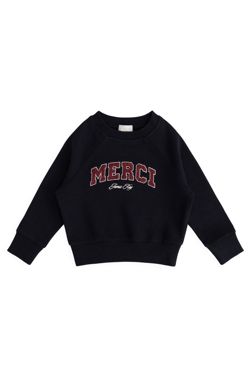 Sweat-shirt décontracté brodé en coton biologique bleu marine avec encolure et poignets côtelés pour enfants de 6 mois à 8 ans