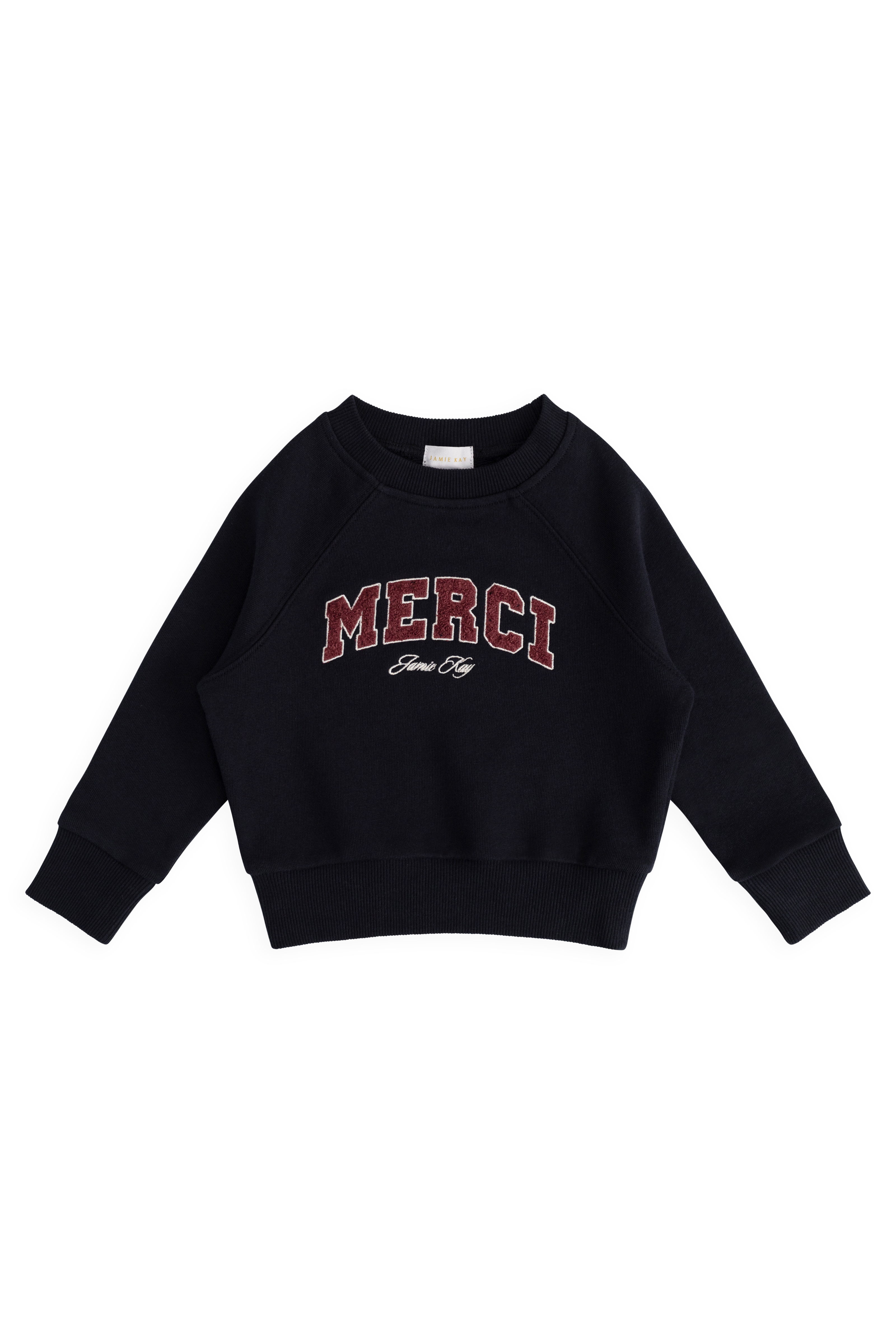 Sweat-shirt décontracté brodé en coton biologique bleu marine avec encolure et poignets côtelés pour enfants de 6 mois à 8 ans