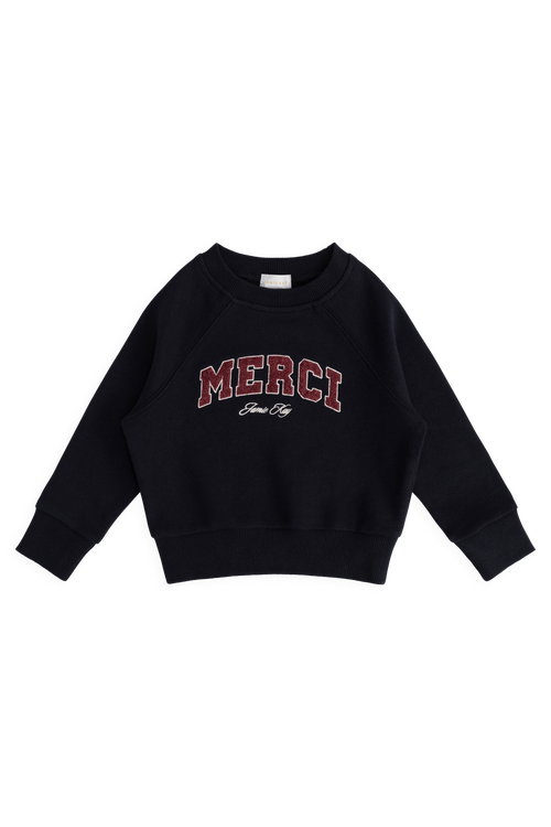 Sweat-shirt décontracté brodé en coton biologique bleu marine avec encolure et poignets côtelés pour enfants de 6 mois à 8 ans