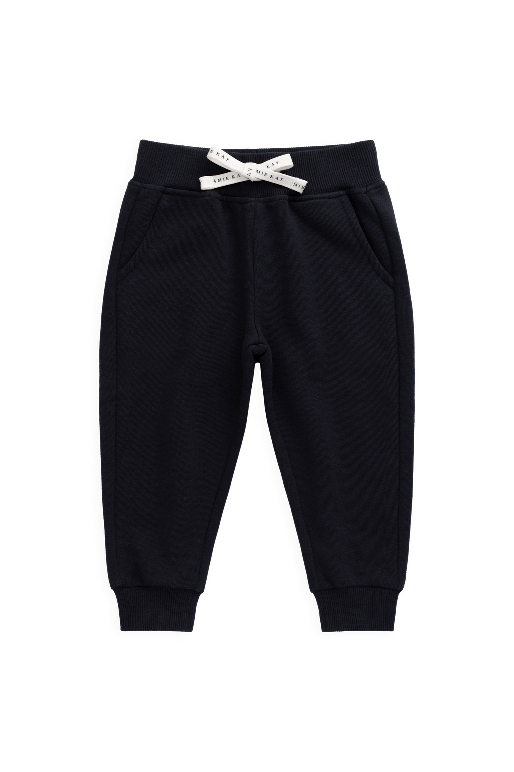 Pantalon de survêtement en coton biologique uni bleu marine décontracté avec taille élastique et cordon de serrage pour enfants de 6 mois à 8 ans