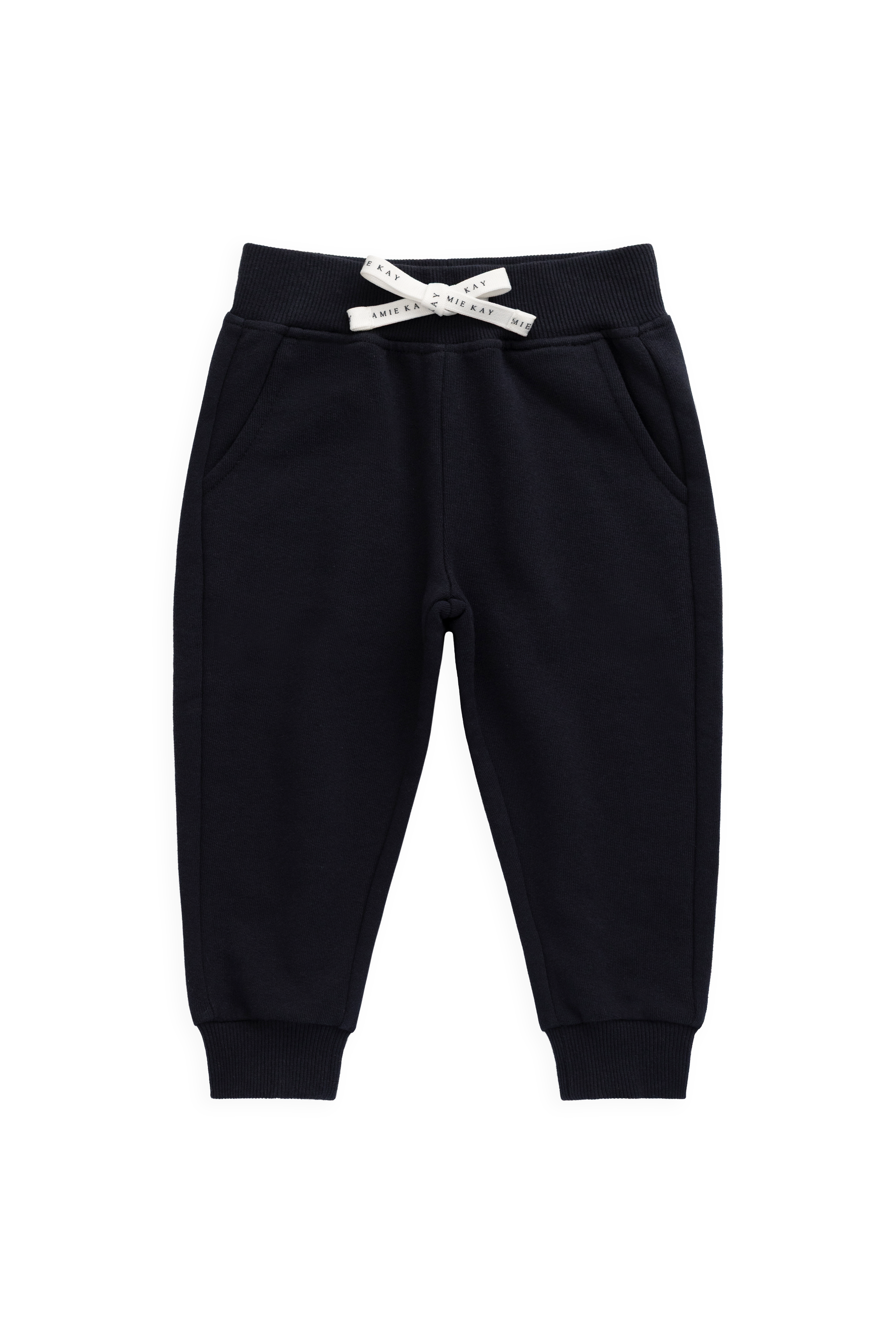 Pantalon de survêtement en coton biologique uni bleu marine décontracté avec taille élastique et cordon de serrage pour enfants de 6 mois à 8 ans