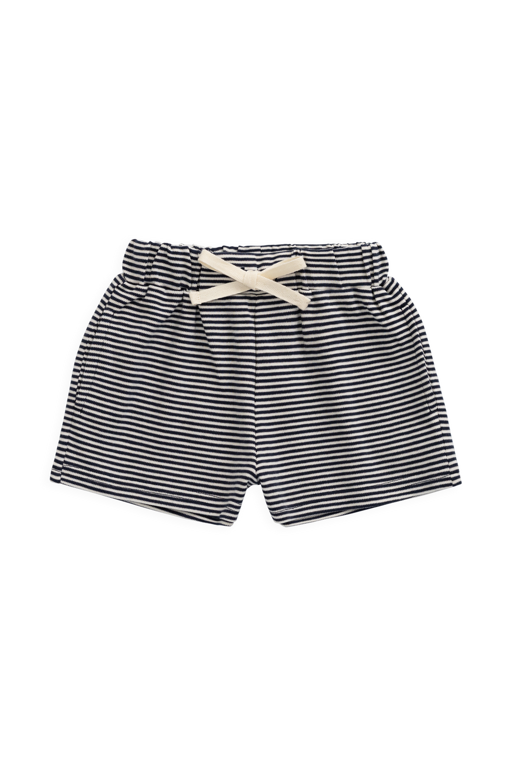 Short décontracté en coton Pima rayé nuage et marine avec taille élastiquée pour bébés et enfants de 0 à 8 ans