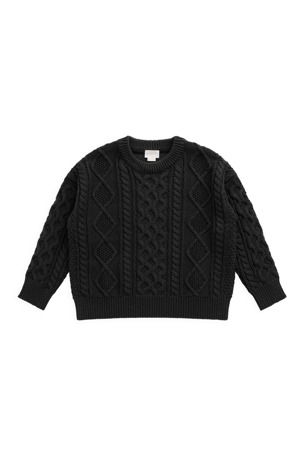Pull en coton tricoté torsadé marron terre classique avec col rond et poignets côtelés pour enfants de 6 mois à 8 ans
